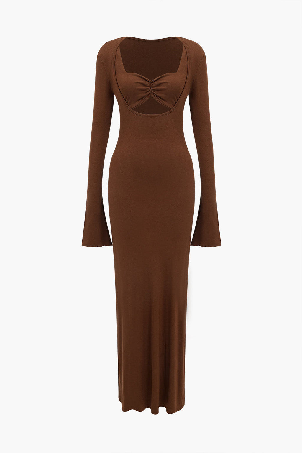 Katı Dantelli Çan Kollu Kesilmiş maksi Elbise