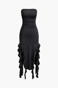Düz Fırfırlı Kenarı Dantelli Tüp maksi Elbise