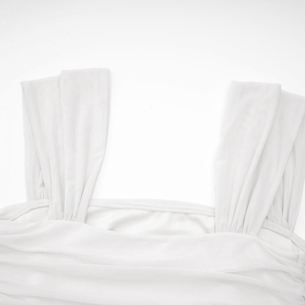 Giulia Beyaz File Pilili Midi Elbise