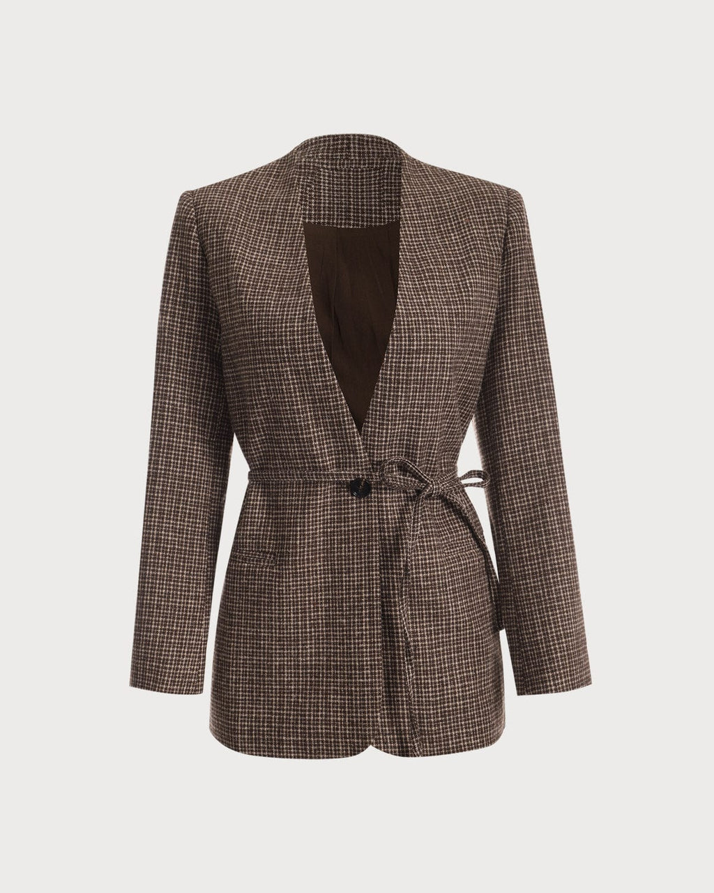 V Yaka Ekoseli Tek Düğmeli Blazer