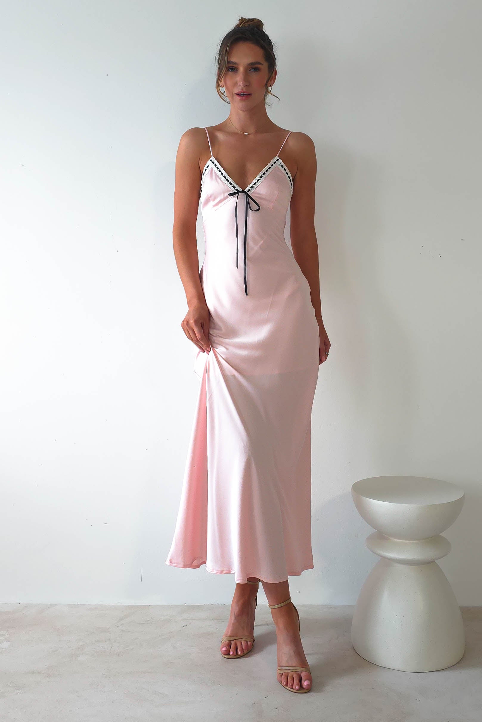Lottie Soft Satin Slip Uzun Elbise | Gül Pembesi