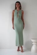 Hallie Mesh Bodycon Uzun Elbise | Sage