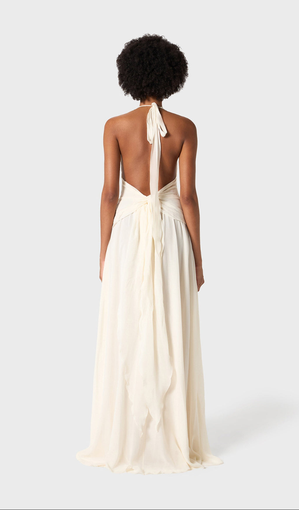 Halter Ruffles Gül Süslemeli Maksi Elbise