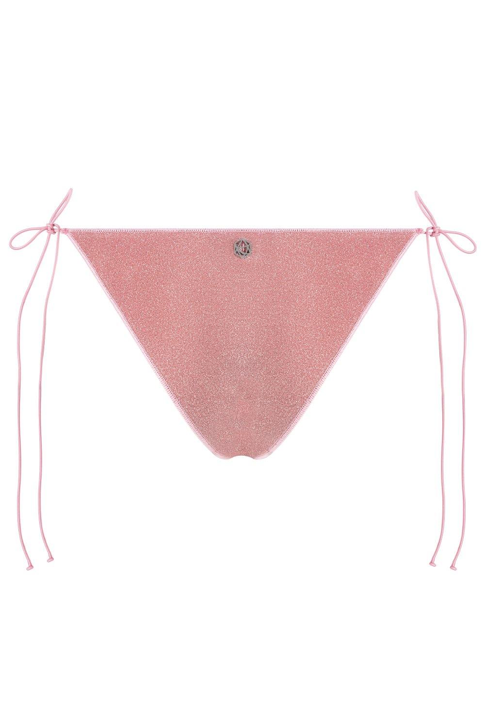 Tina Yandan Bağlamalı Simli Bikini Altı Pembe