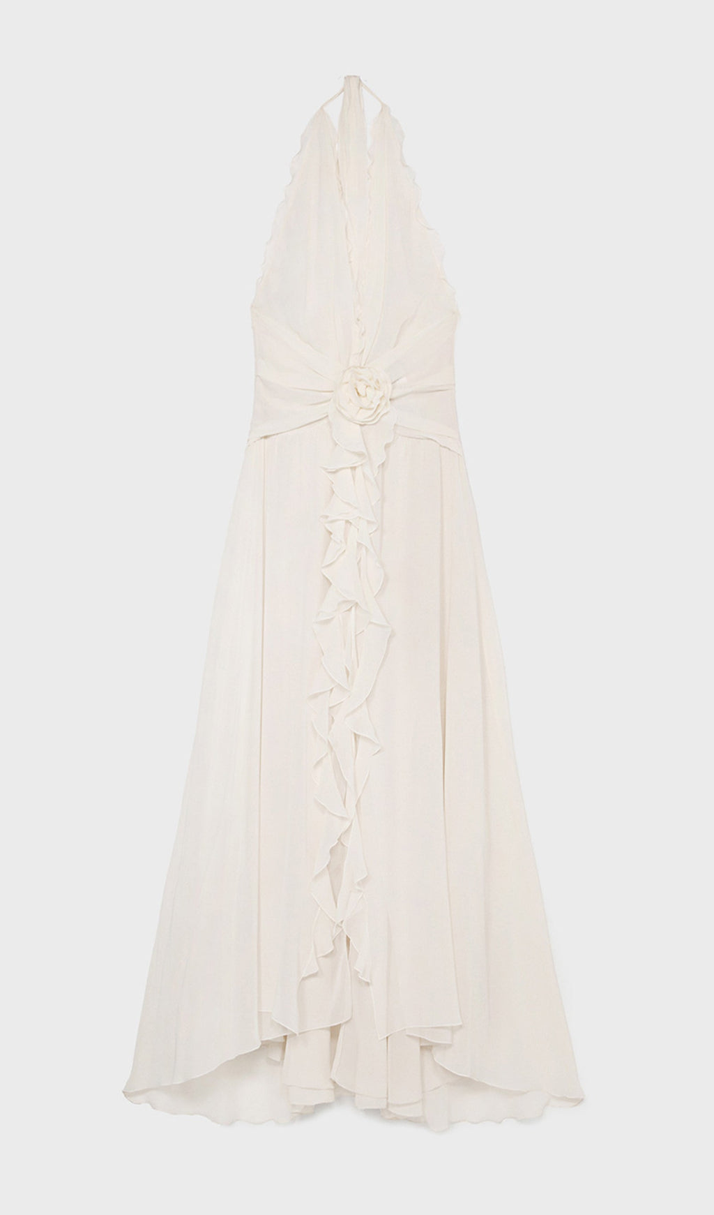 Halter Ruffles Gül Süslemeli Maksi Elbise