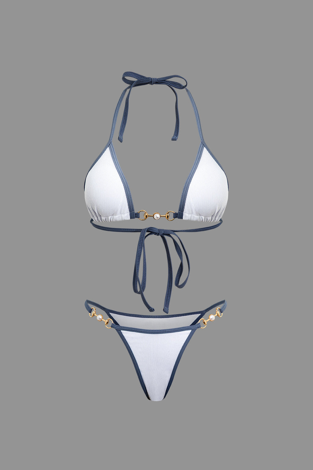 İnci Detaylı Halter Yaka 2 Parça Bikini Takımı