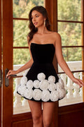 Alma Rosette Straplez Kadife Mini Elbise