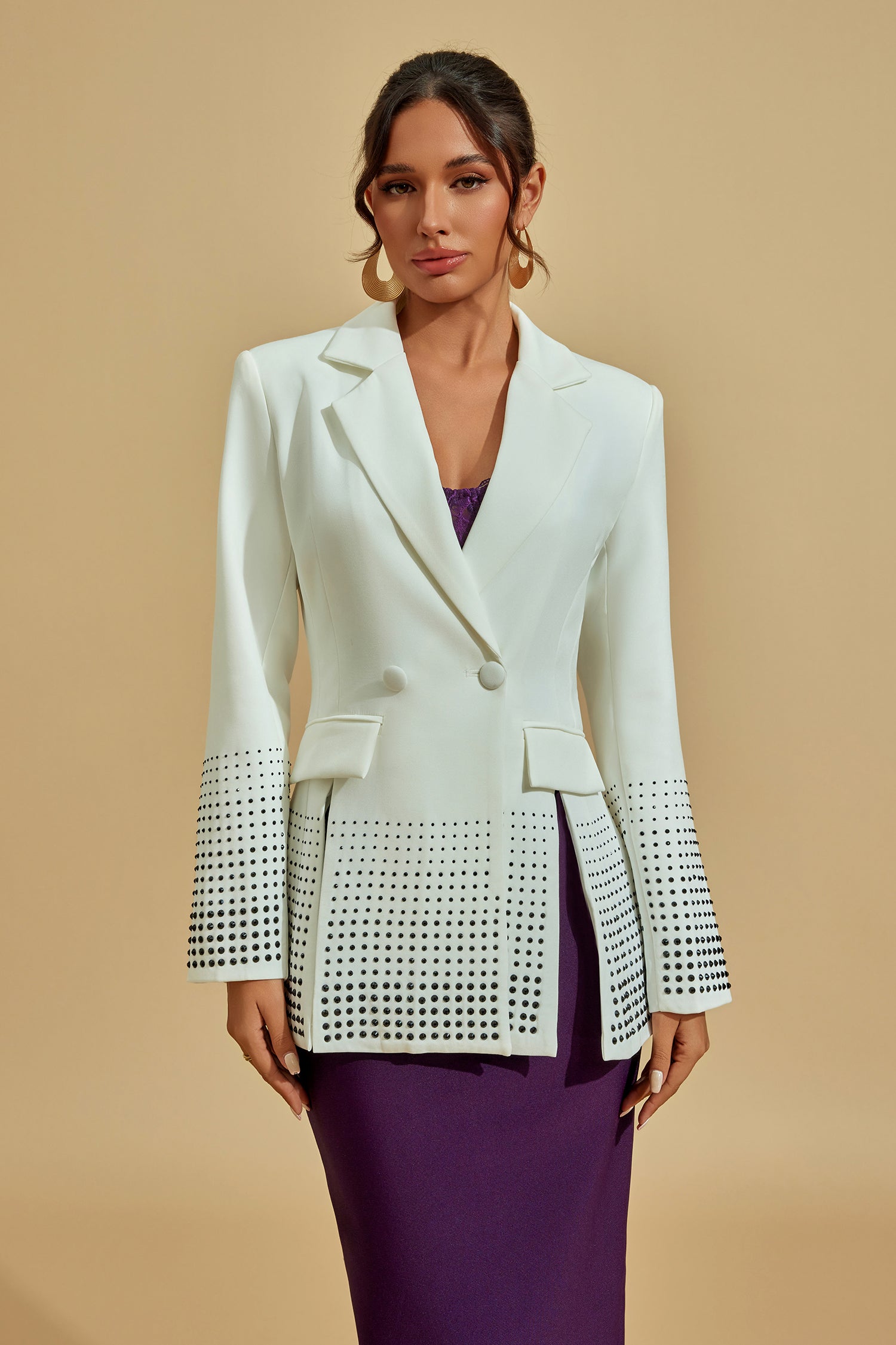 Sarmaşık Beyaz İşlemeli Blazer
