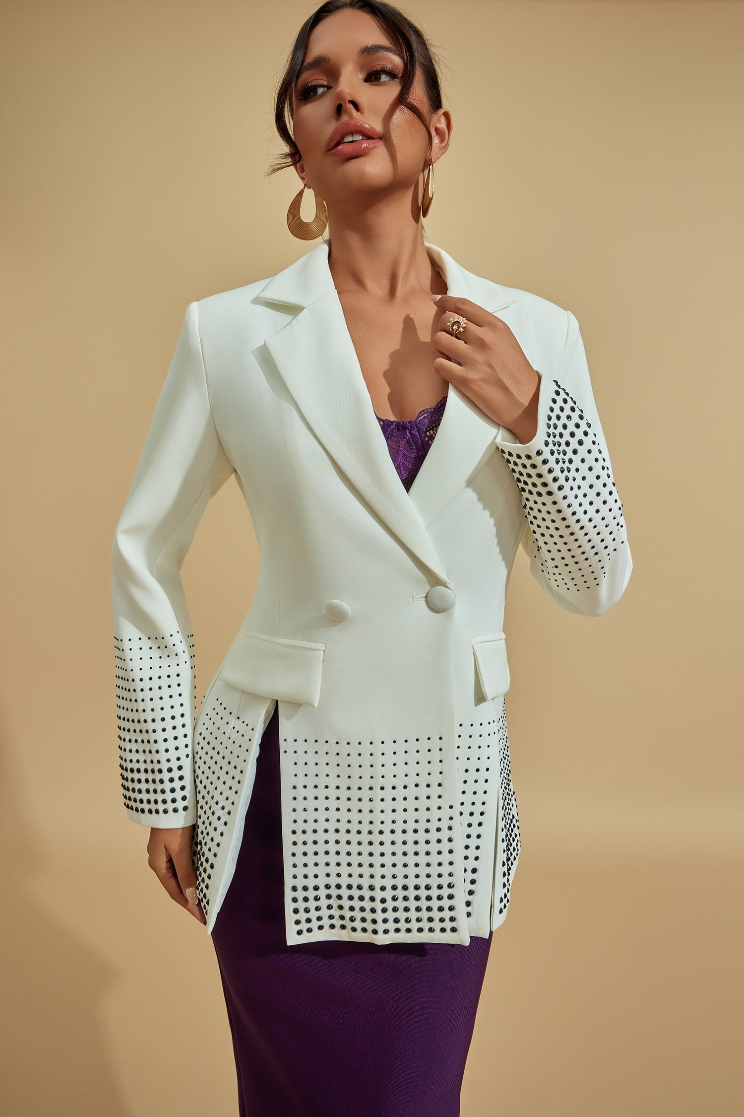 Sarmaşık Beyaz İşlemeli Blazer