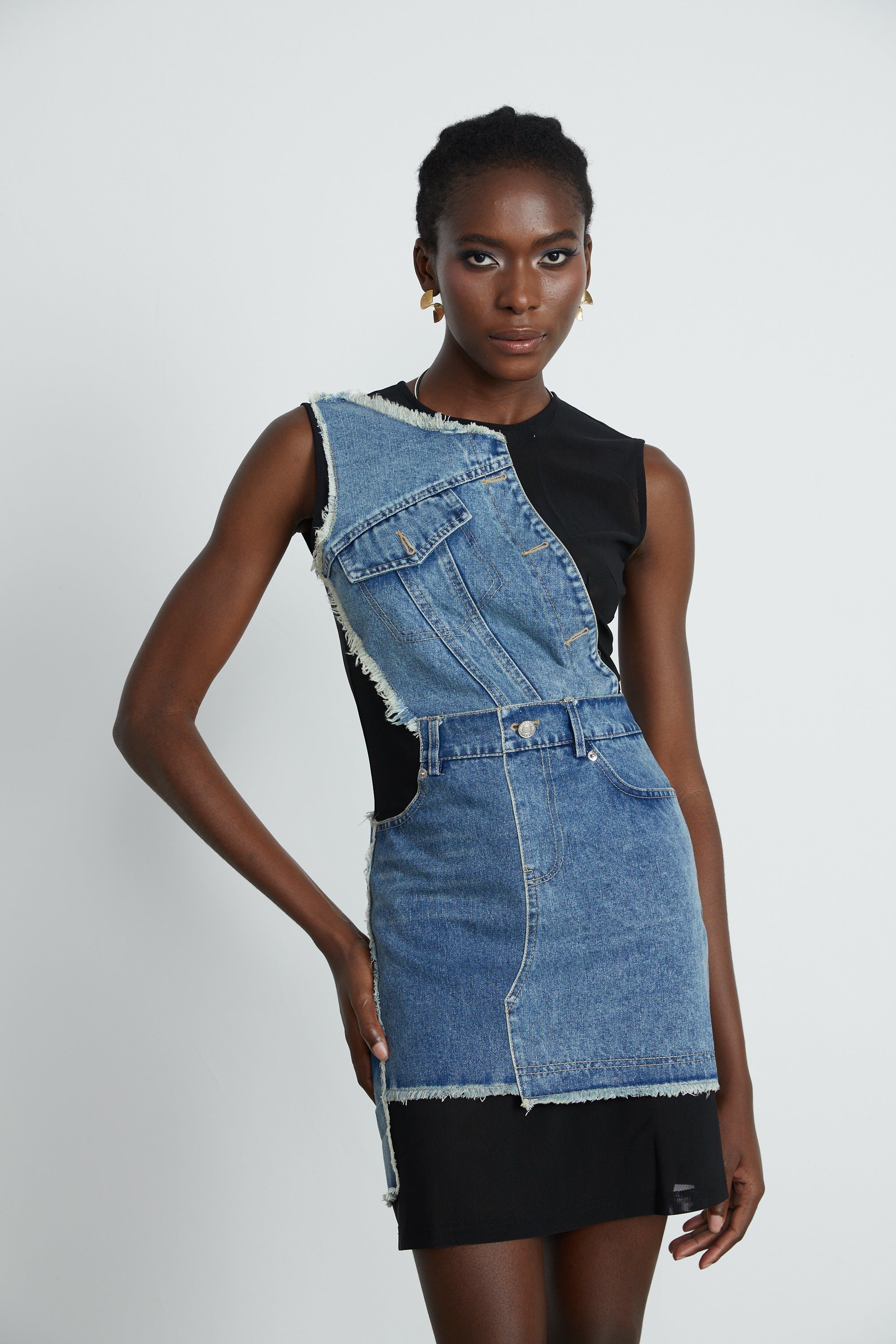 Lana denim mini elbise