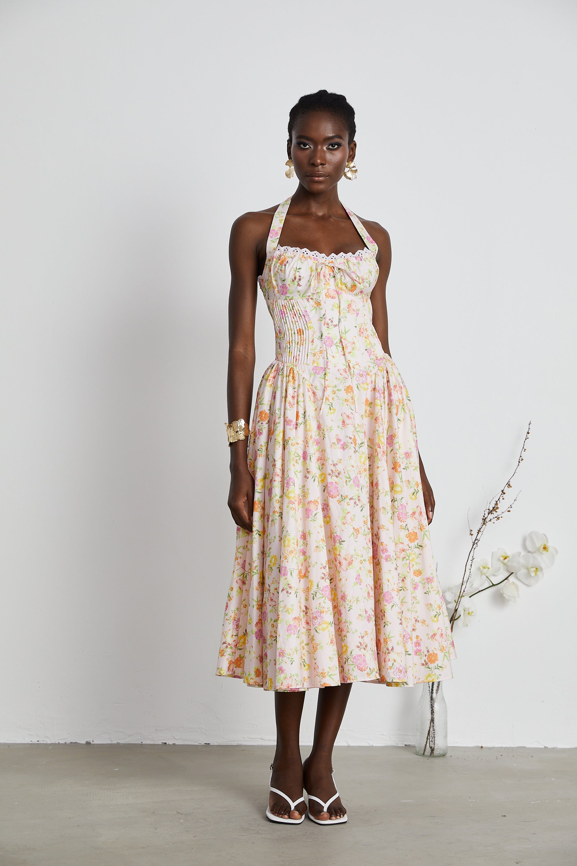 Odette desenli midi elbise
