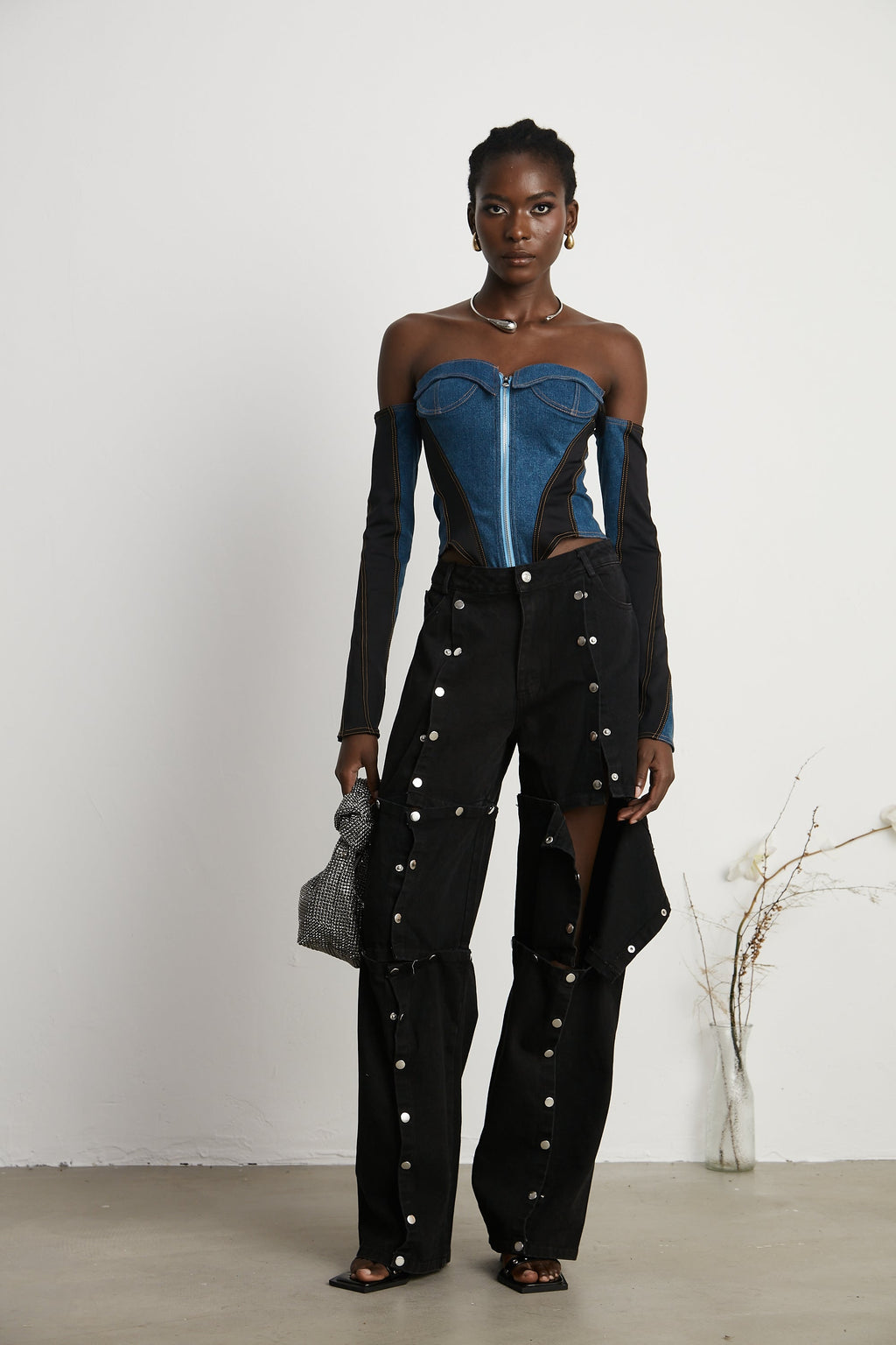 Janelle Düğmeli Düz Paça Jean Pantolon