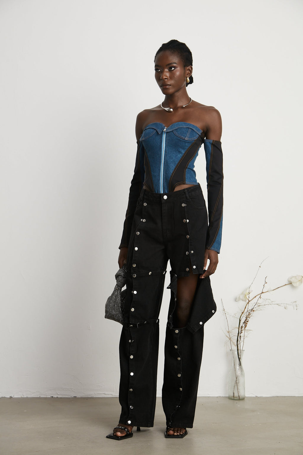 Janelle Düğmeli Düz Paça Jean Pantolon