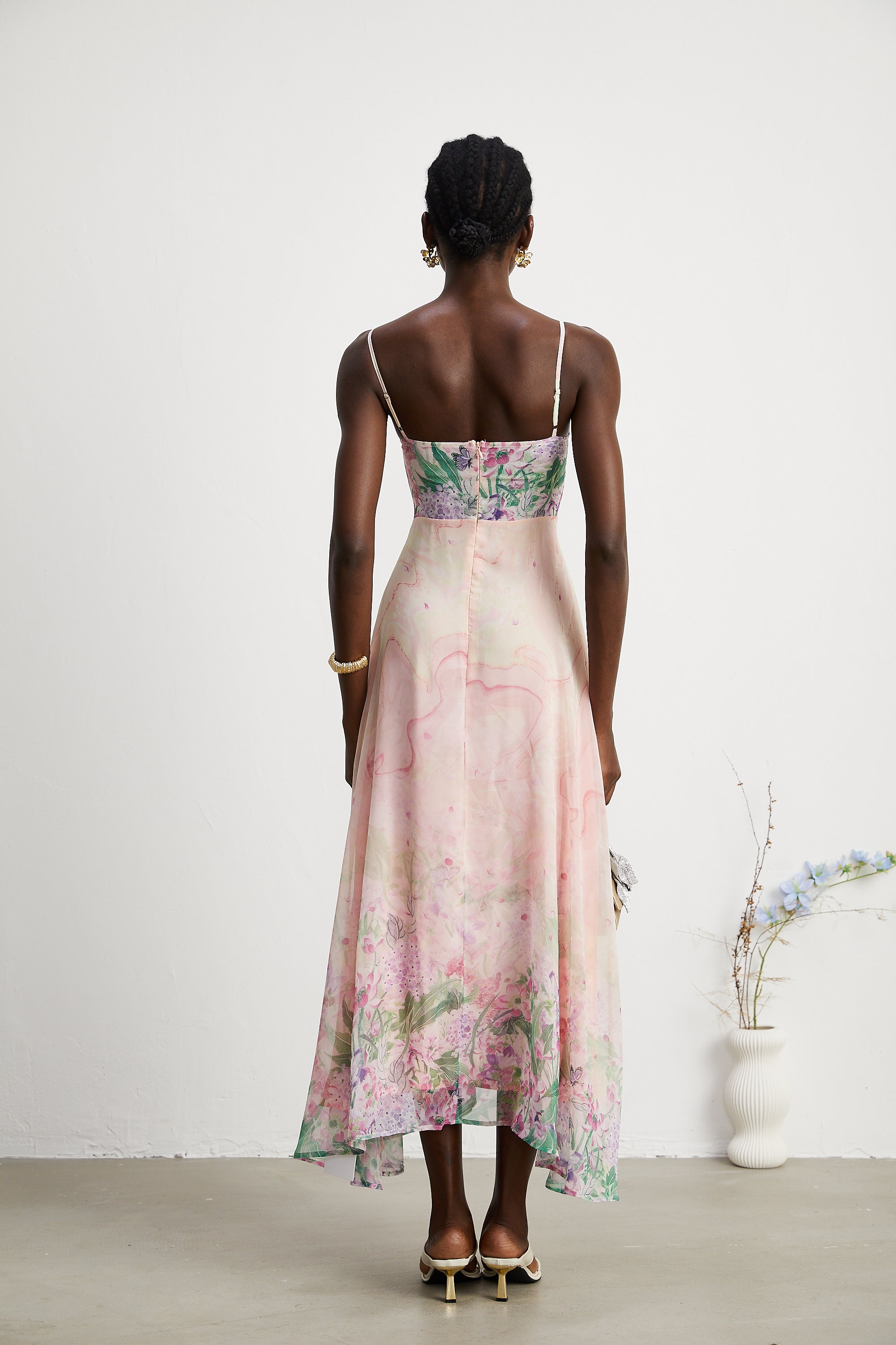 Priscille desenli midi elbise