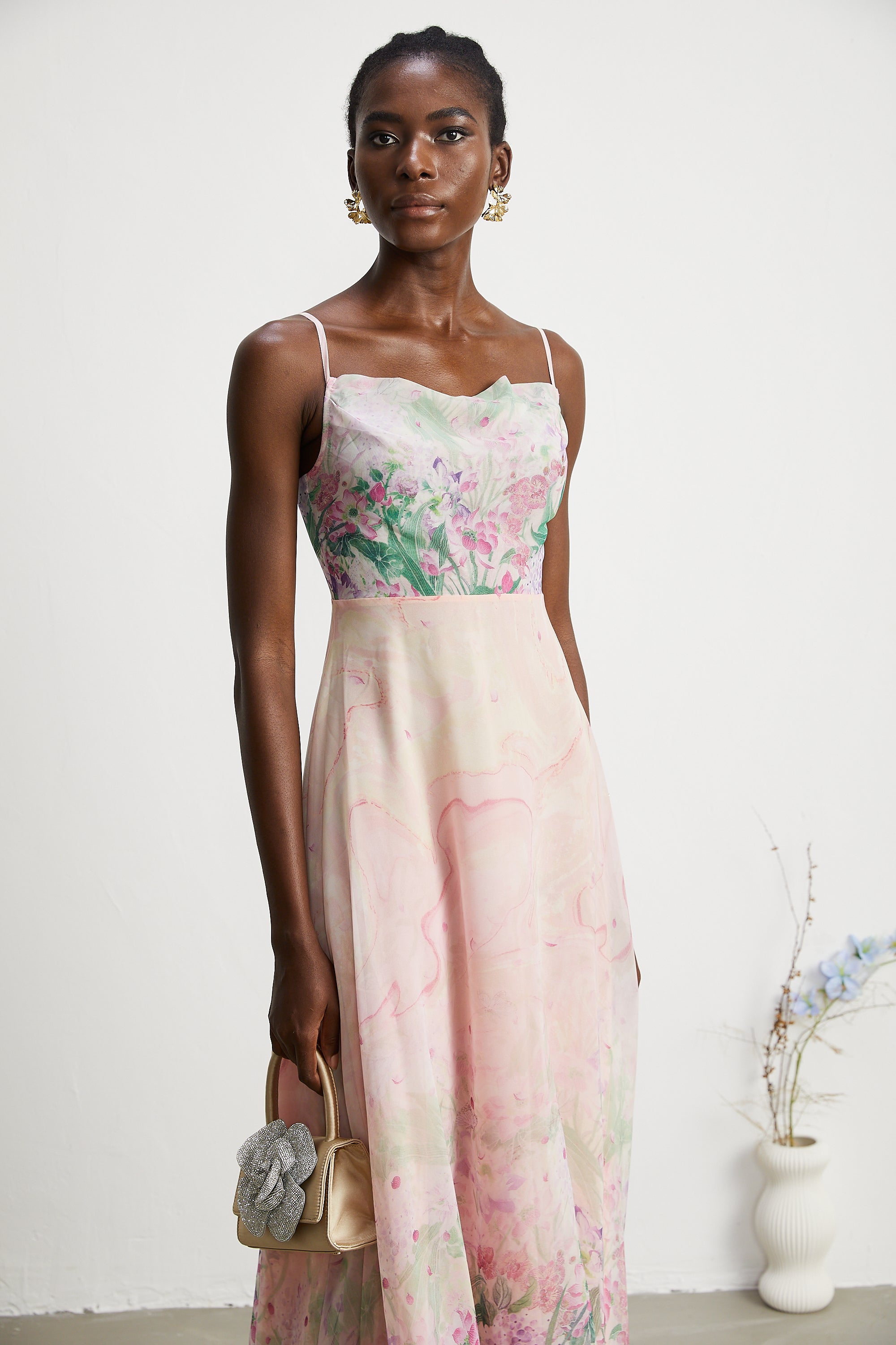 Priscille desenli midi elbise