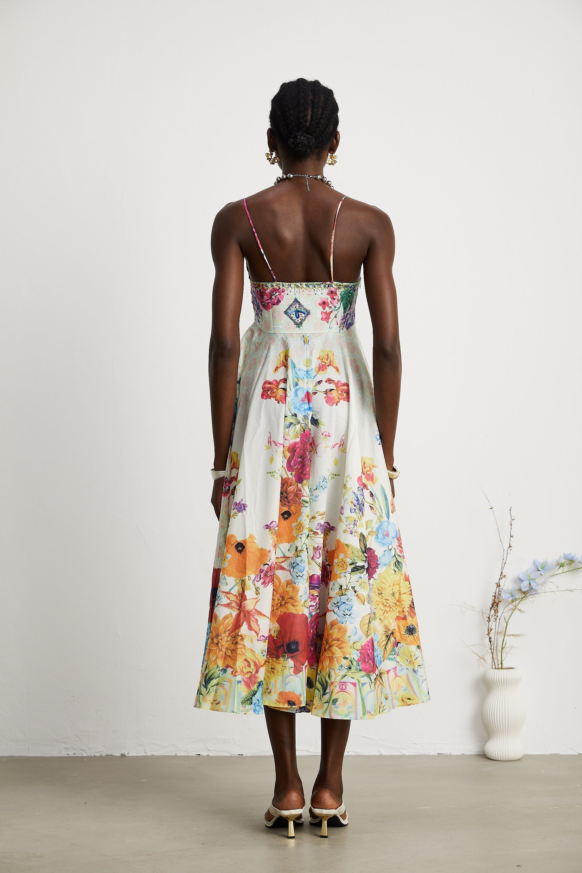 Sylvie desenli midi elbise