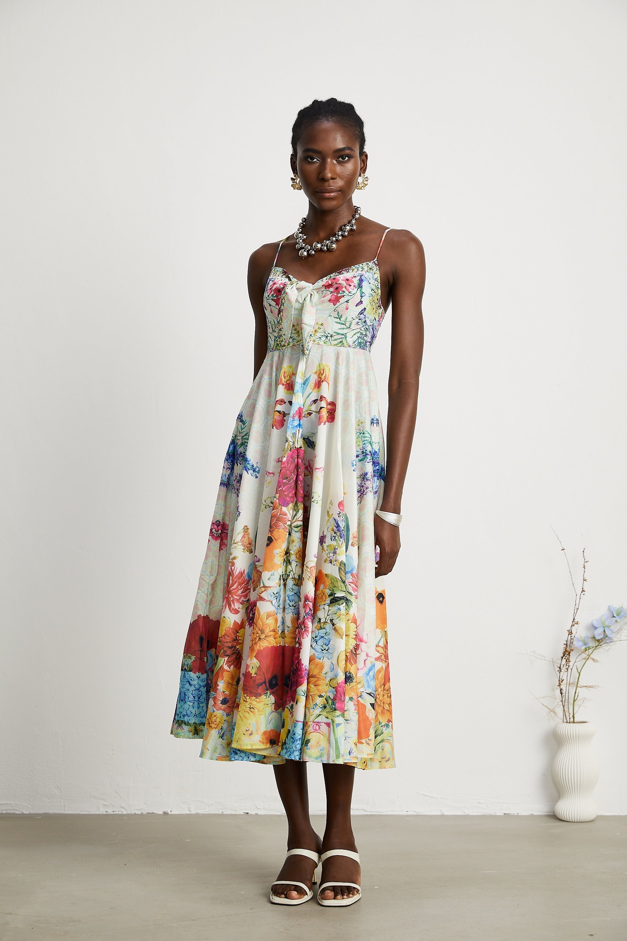 Sylvie desenli midi elbise