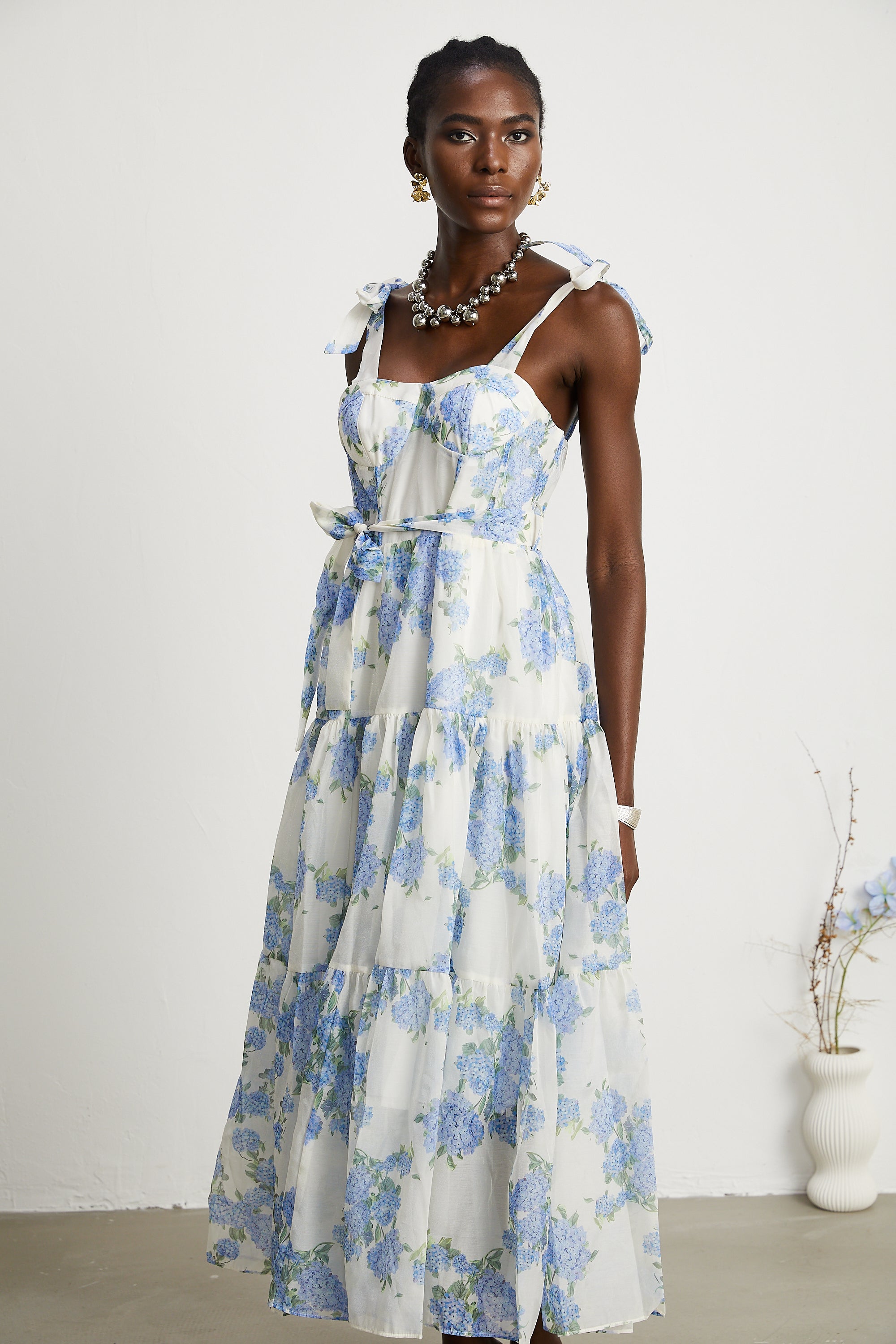 Sylvie desenli midi elbise
