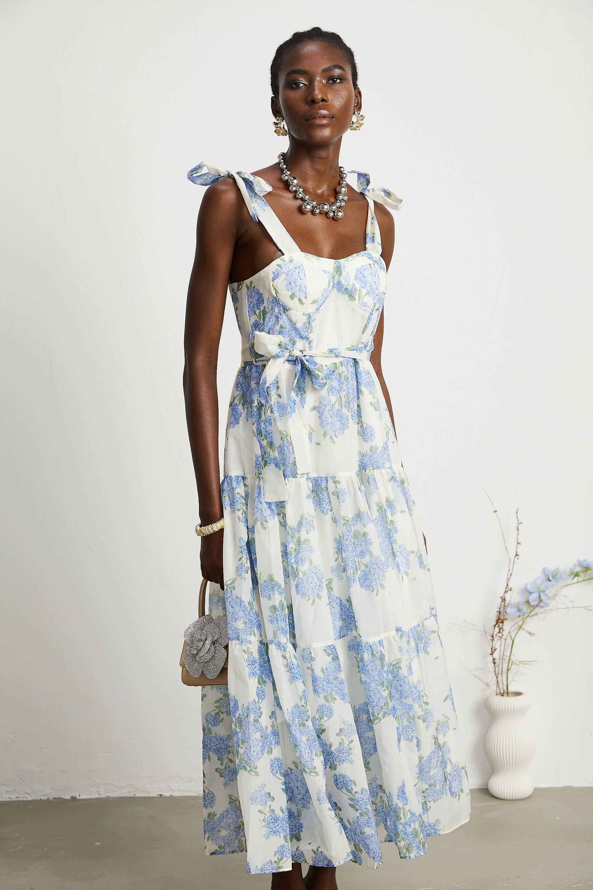 Sylvie desenli midi elbise