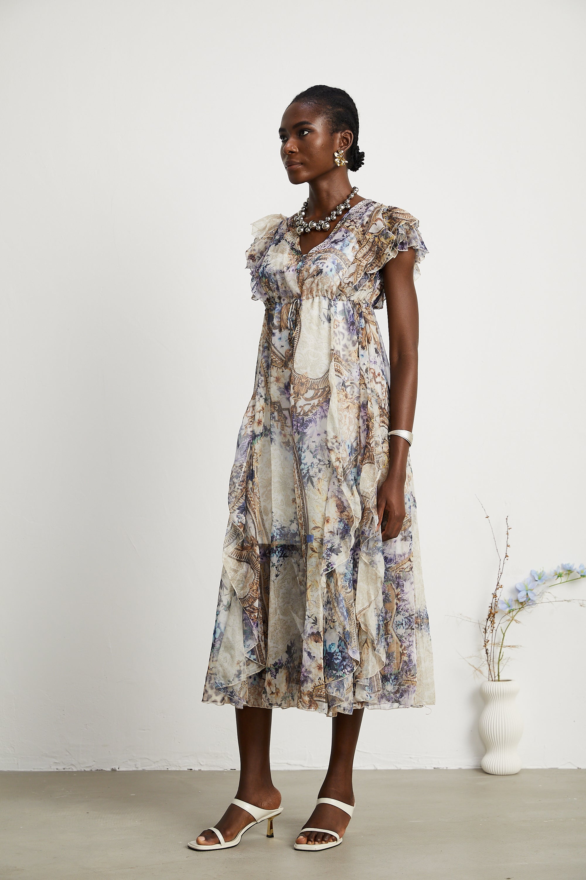 Sophie desenli midi elbise