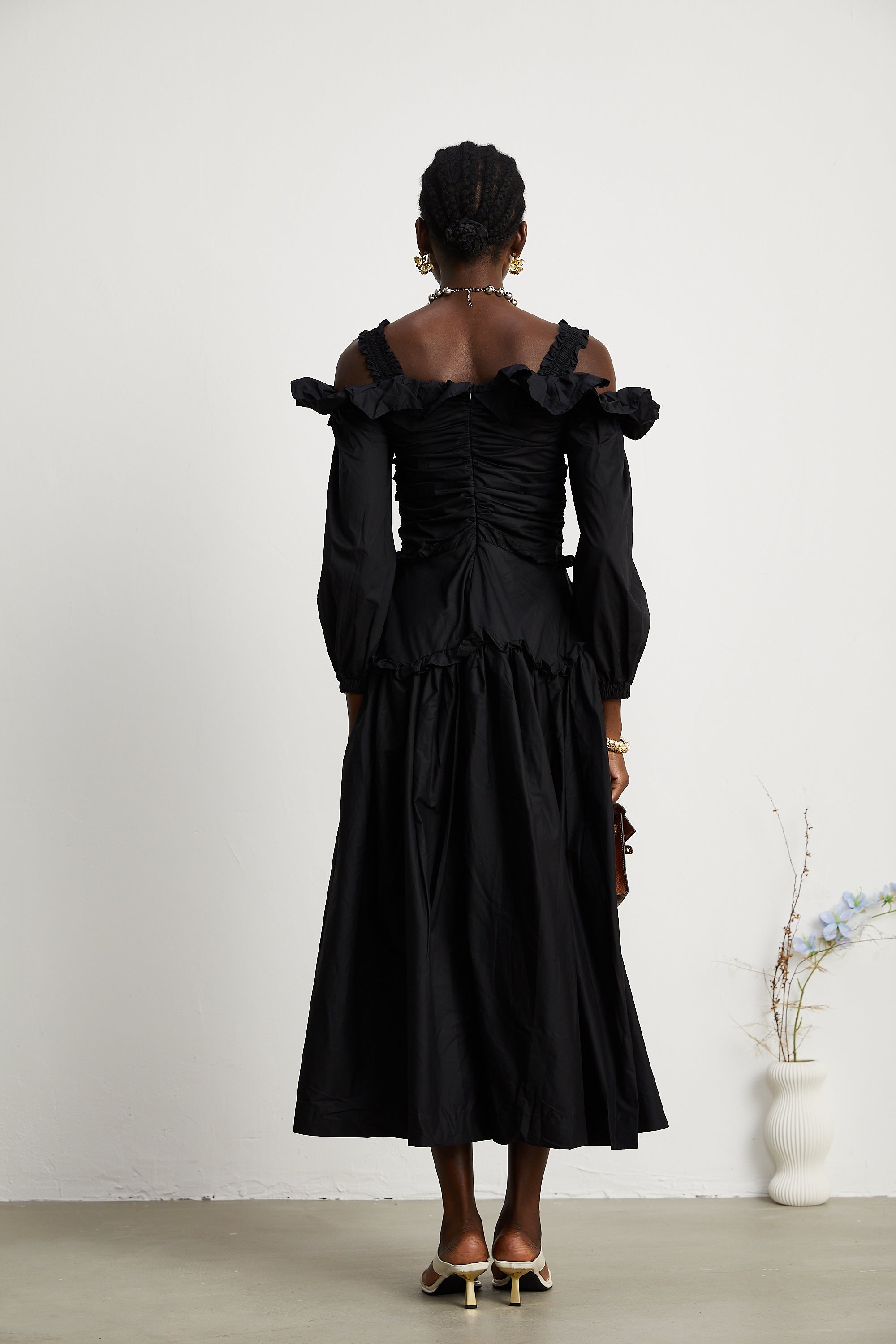Renée pileli midi elbise