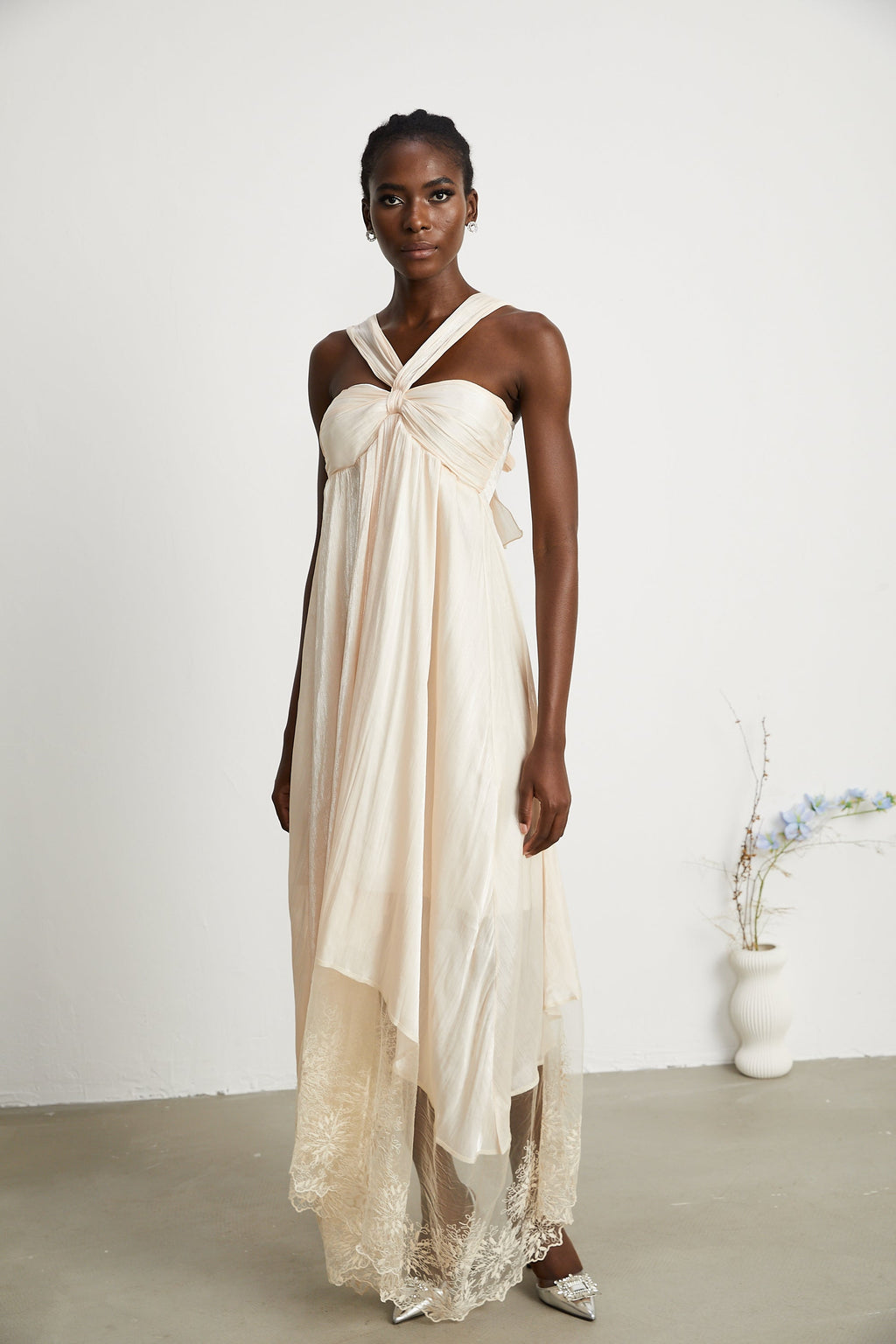 Bérénice dantel midi elbise