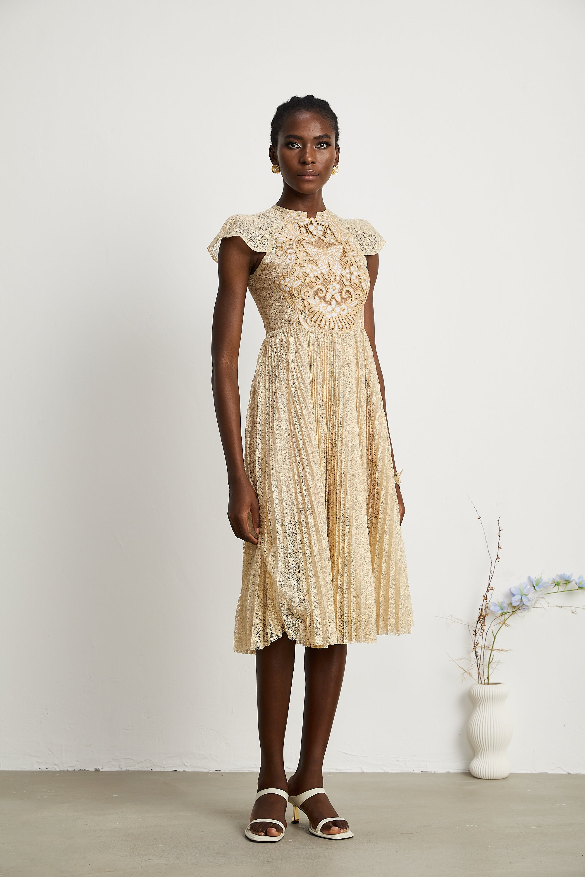Nerissa pile midi elbise