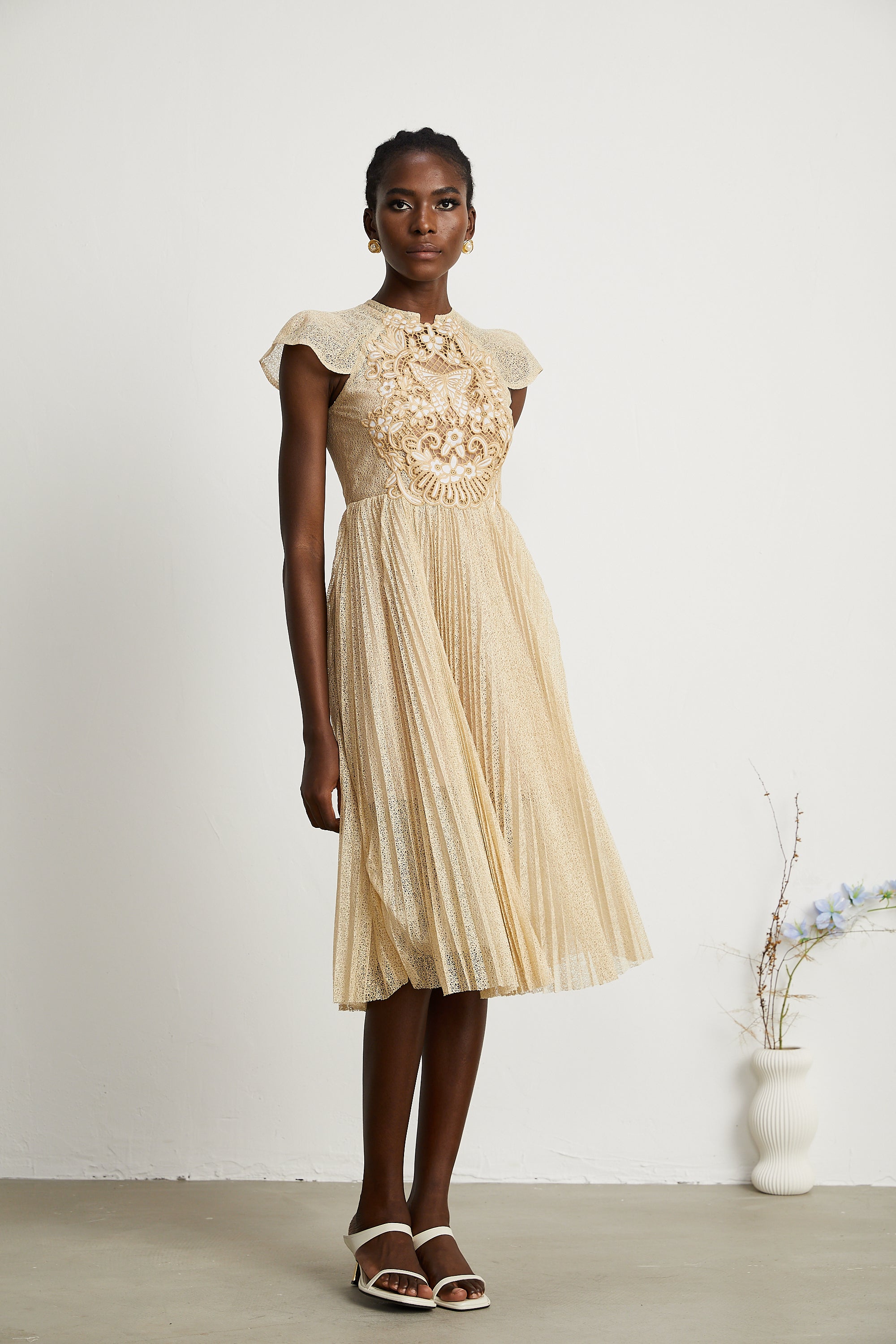Nerissa pile midi elbise