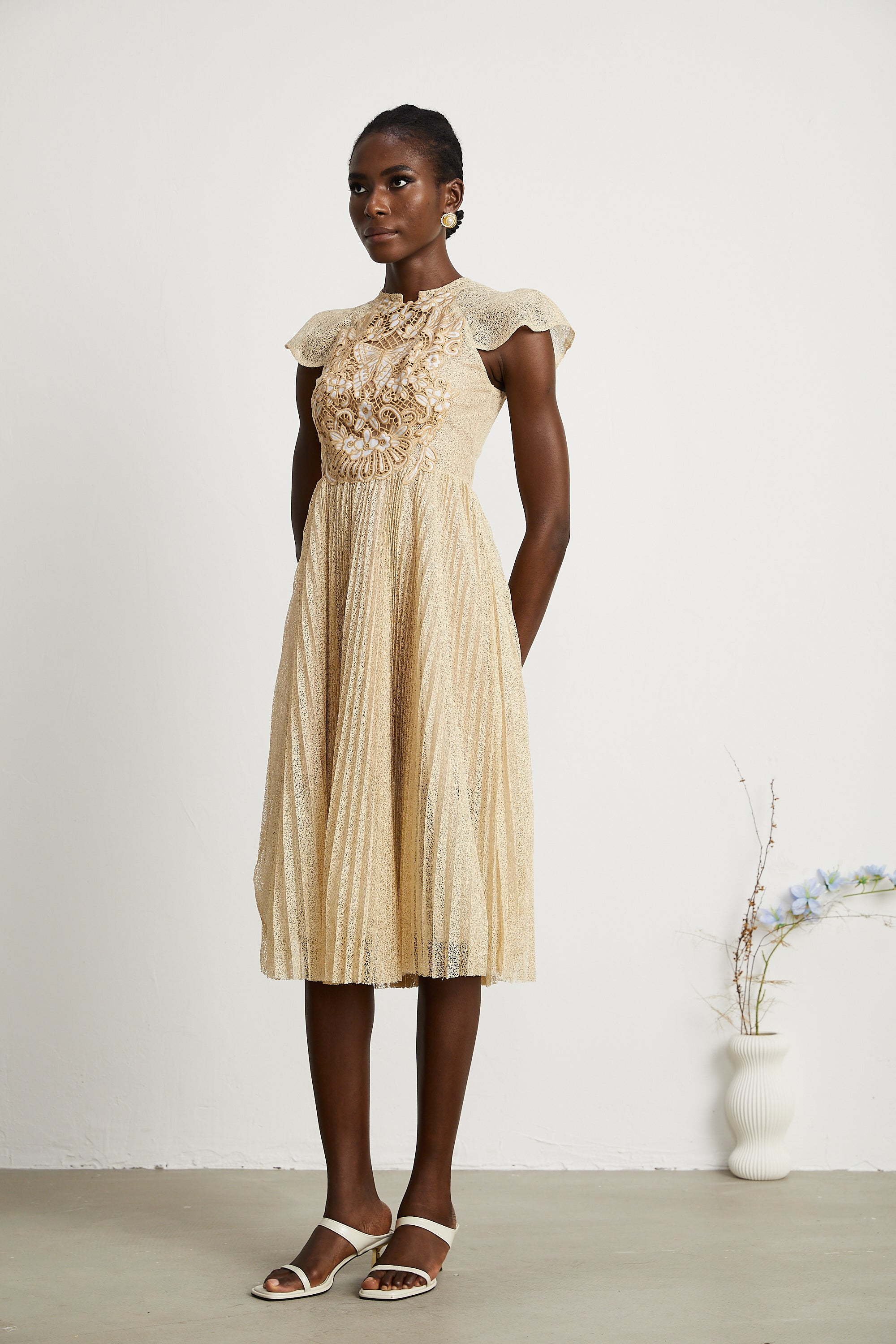 Nerissa pile midi elbise