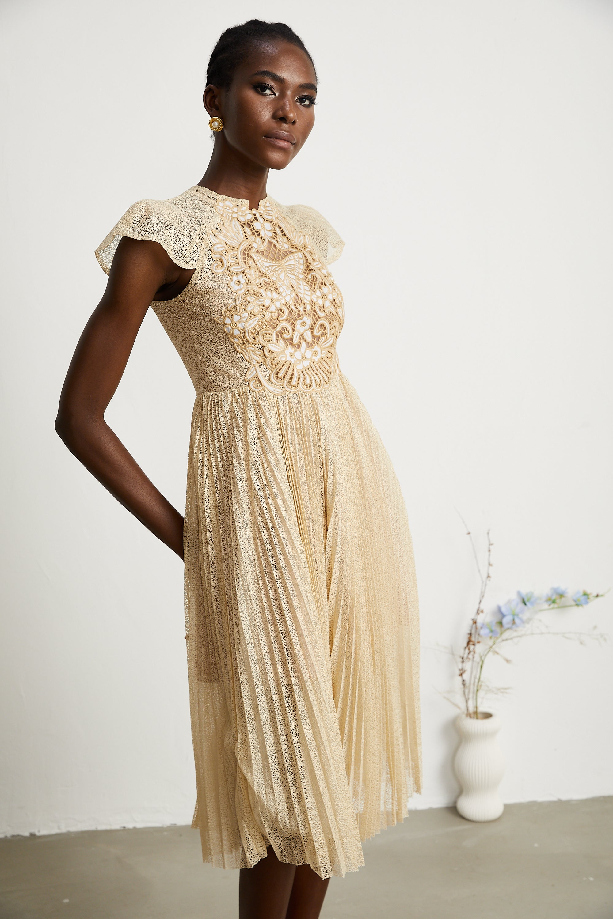 Nerissa pile midi elbise