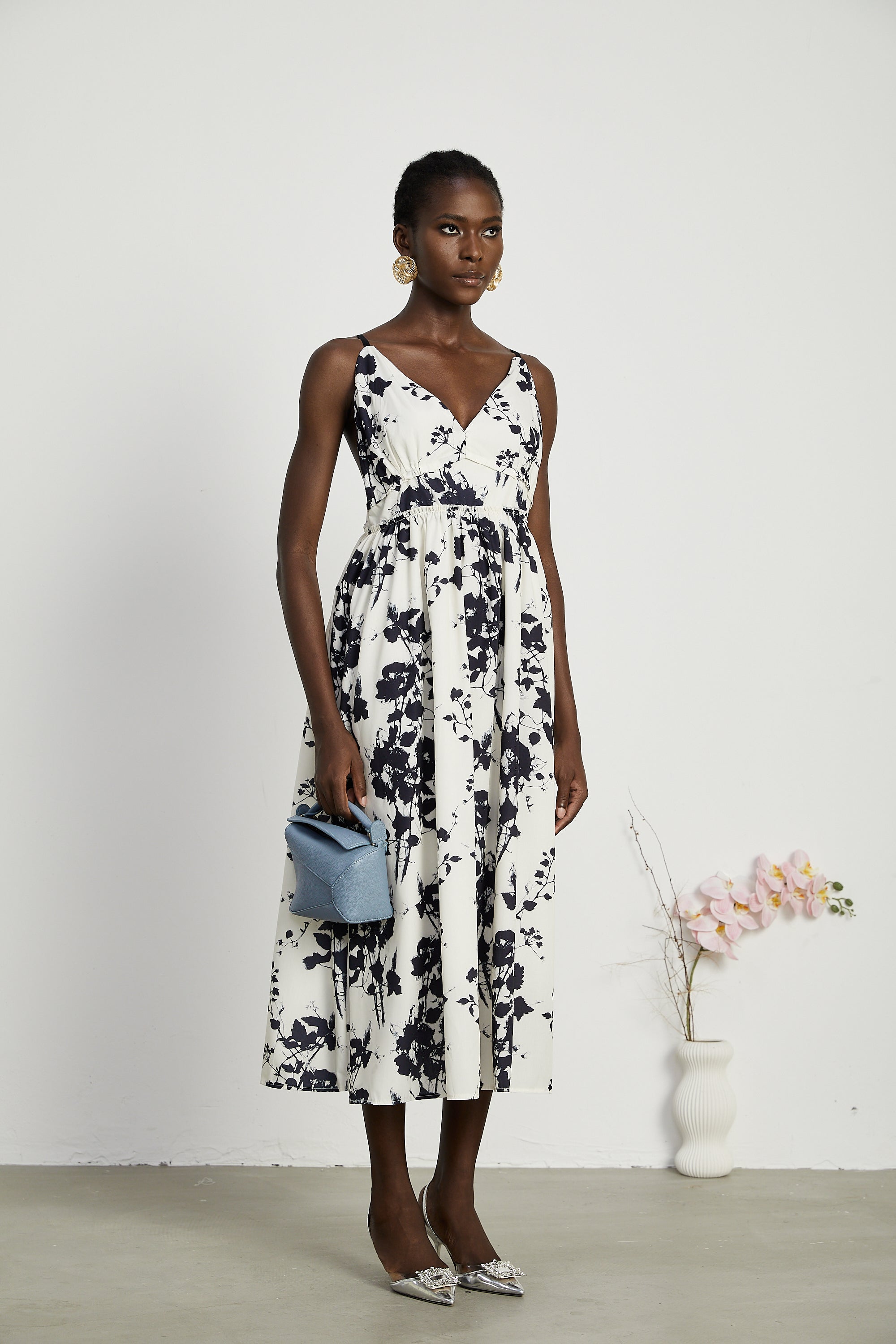 Persephone desenli midi elbise