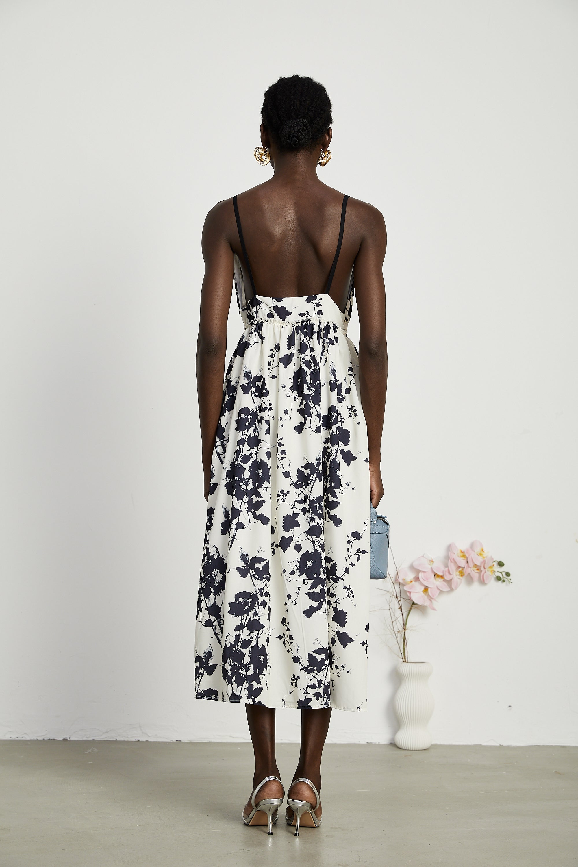 Persephone desenli midi elbise