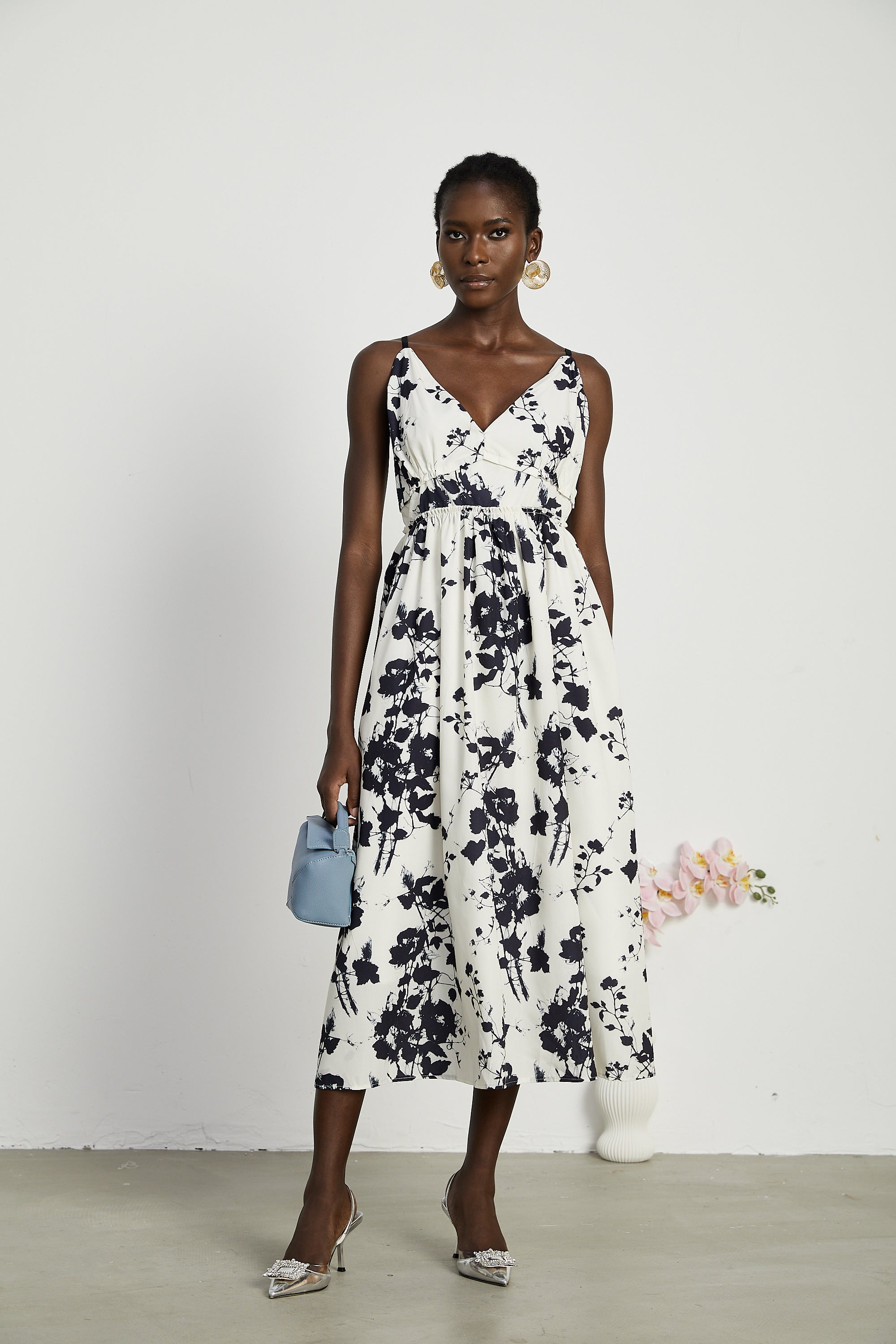 Persephone desenli midi elbise