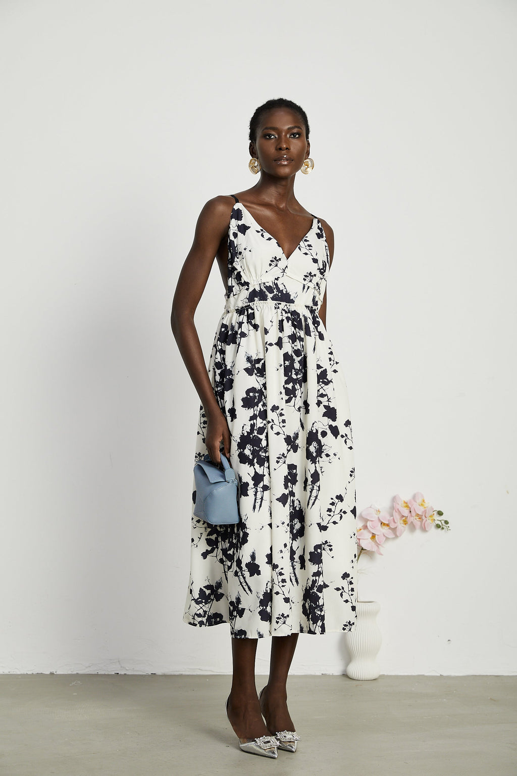Persephone desenli midi elbise