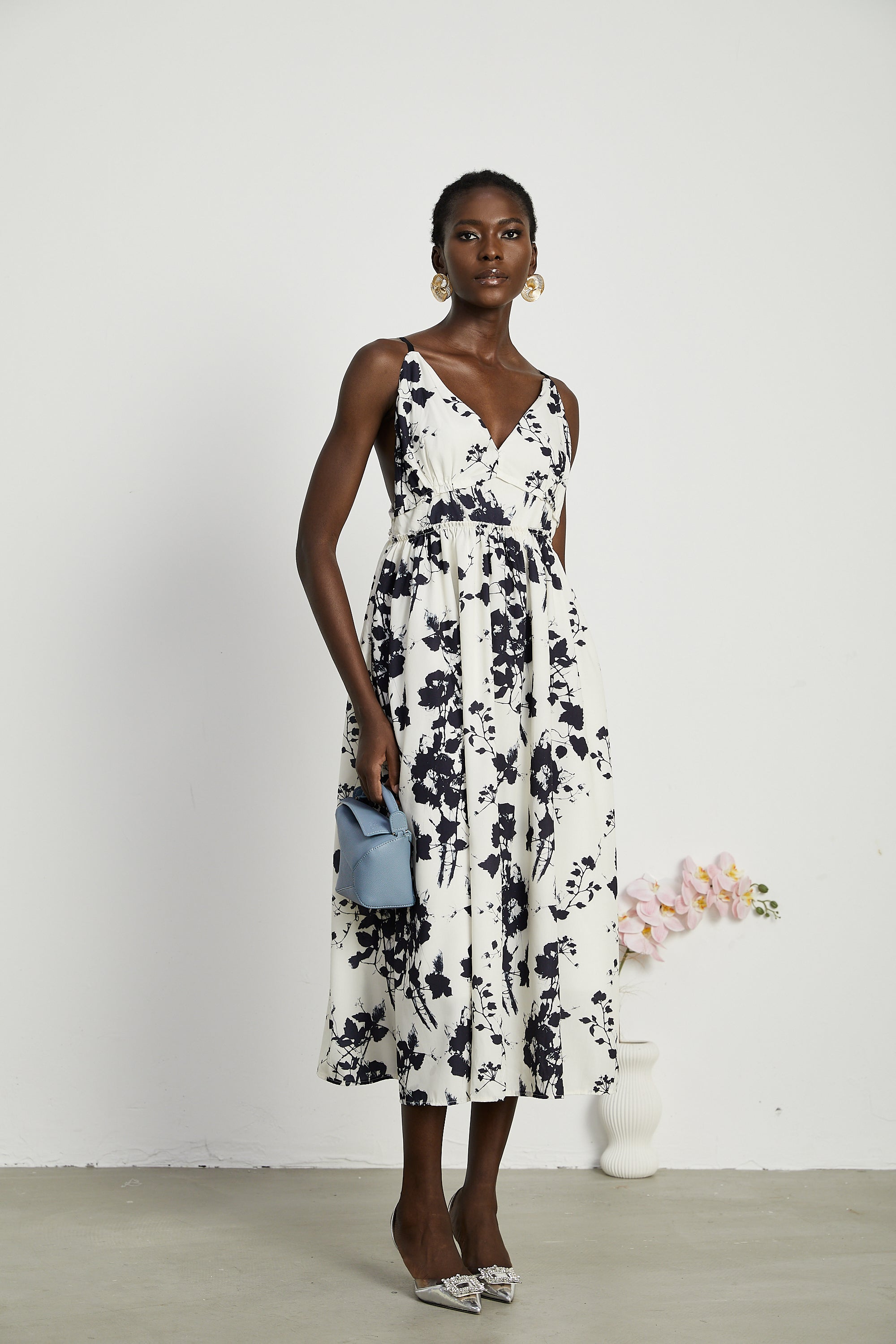 Persephone desenli midi elbise