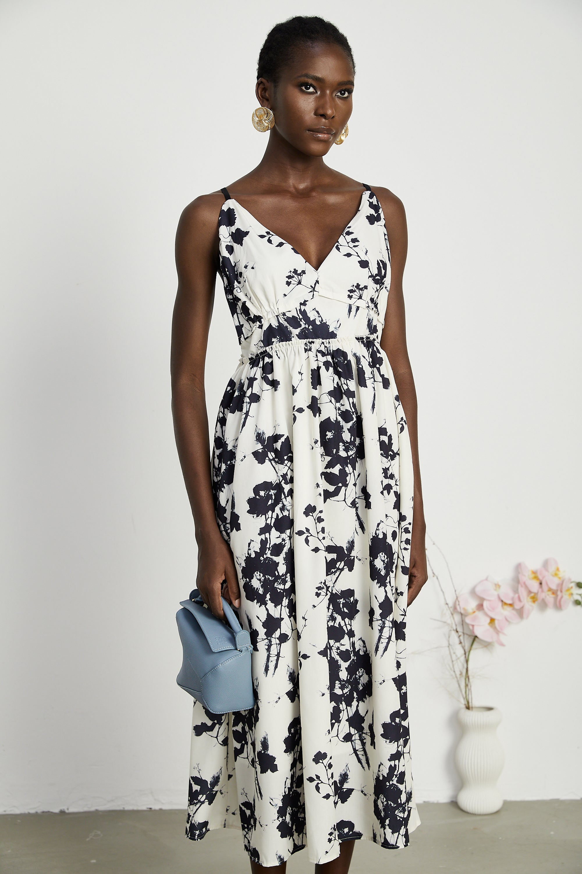 Persephone desenli midi elbise