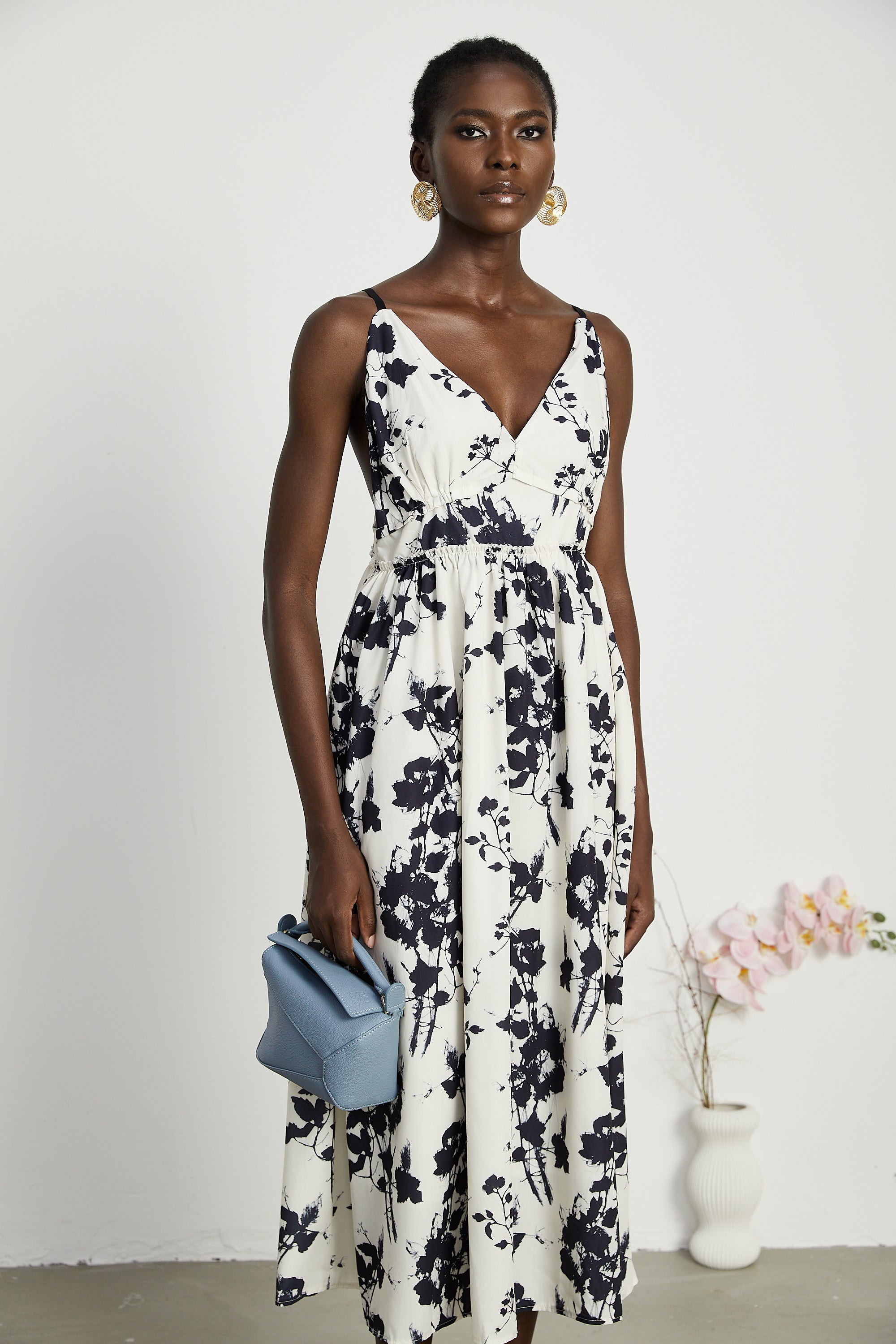Persephone desenli midi elbise