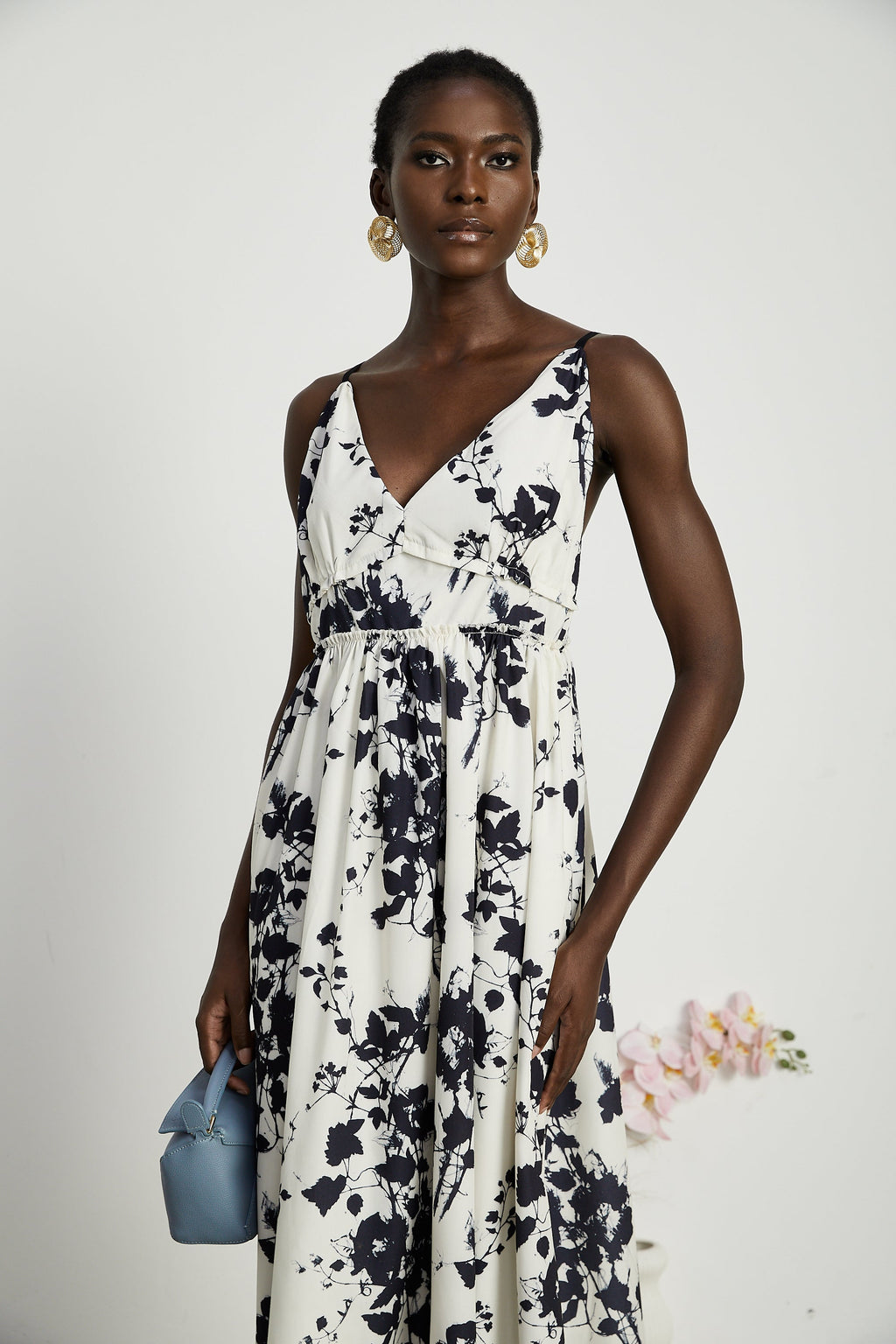 Persephone desenli midi elbise