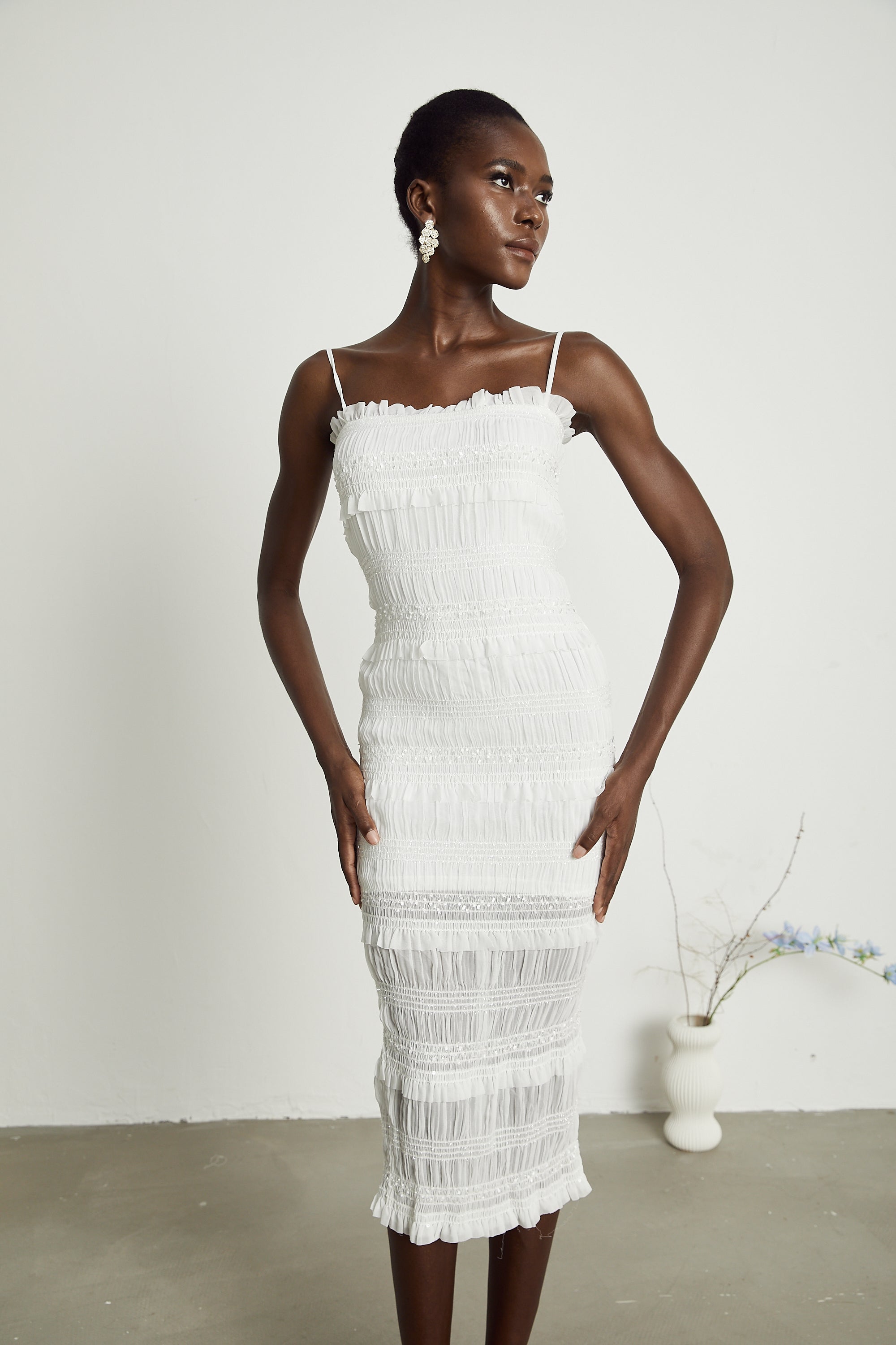 Gaëlle pile midi elbise