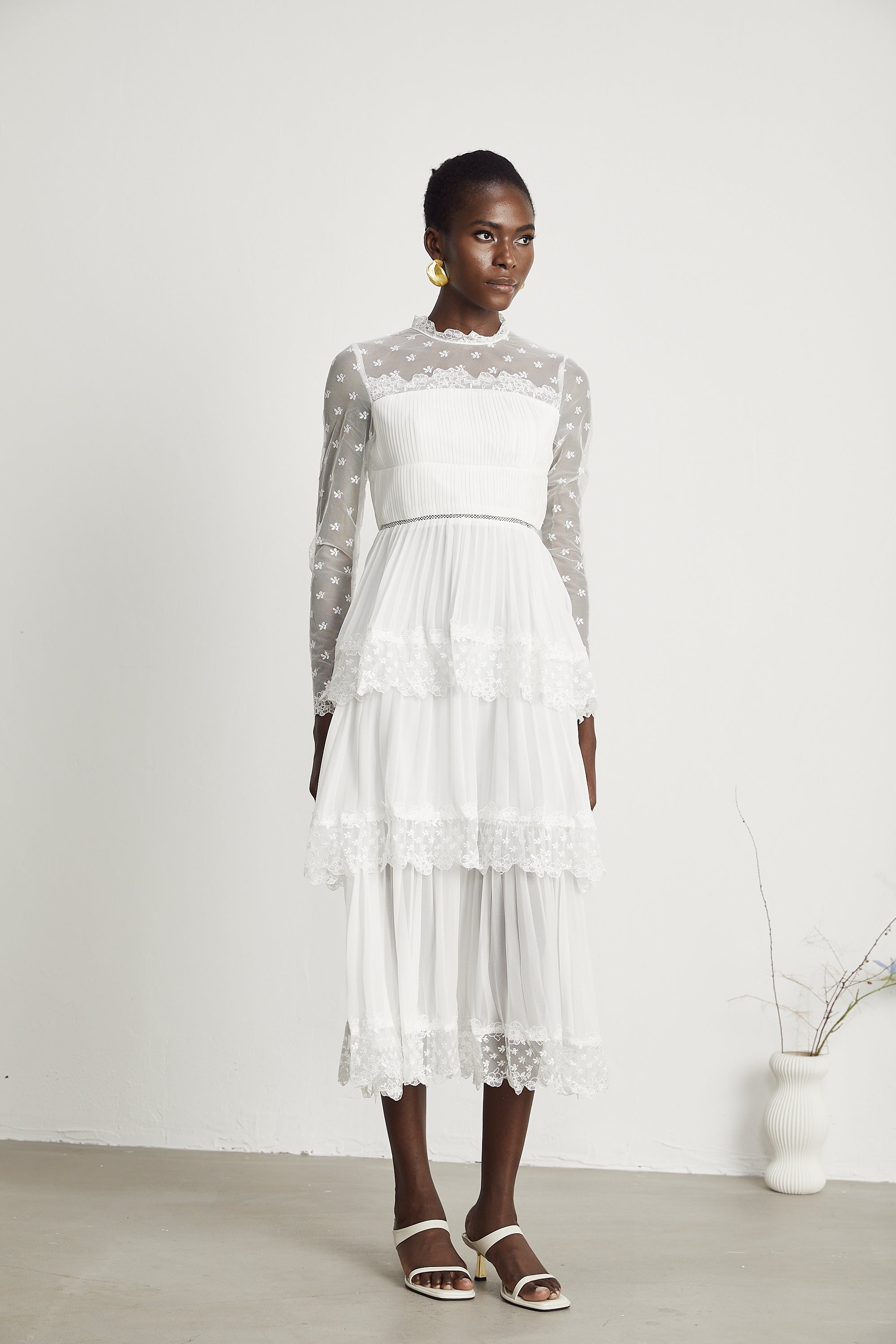Odette dantel midi elbise