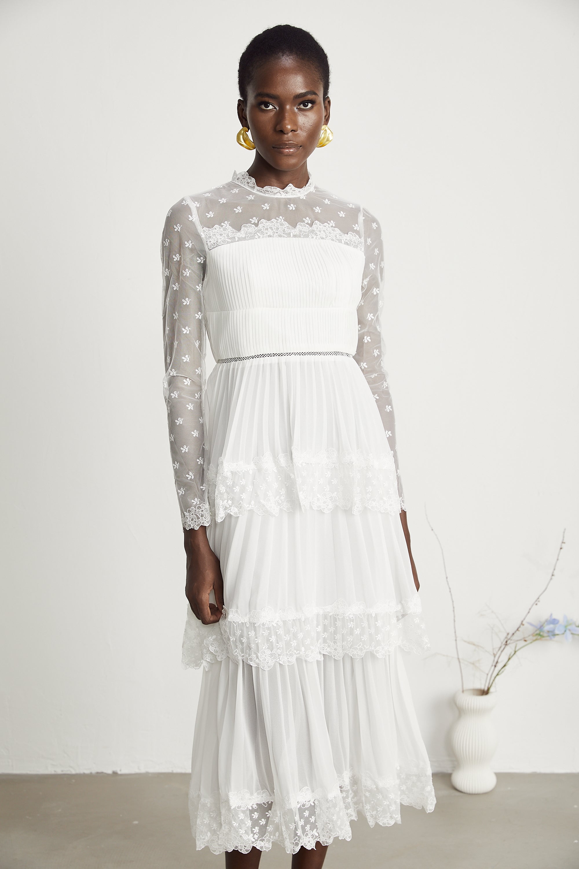 Odette dantel midi elbise