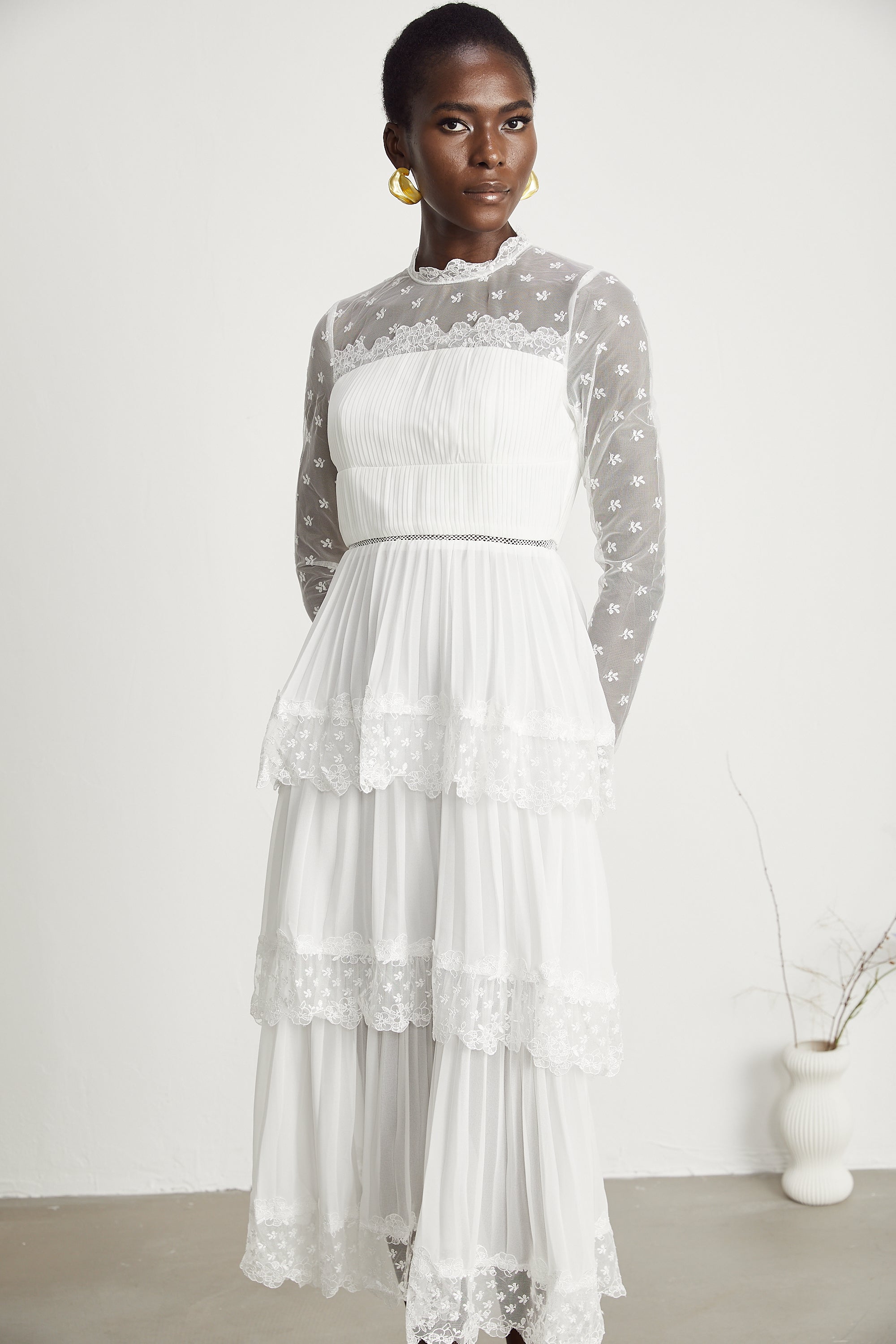 Odette dantel midi elbise