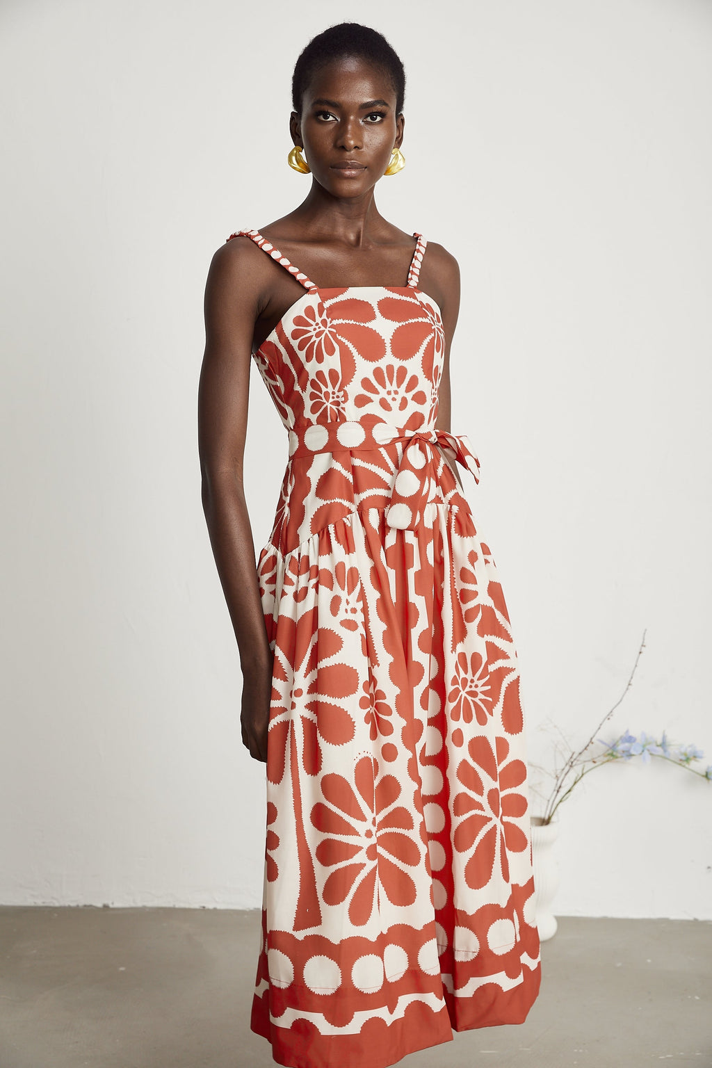 Sonia desenli midi elbise