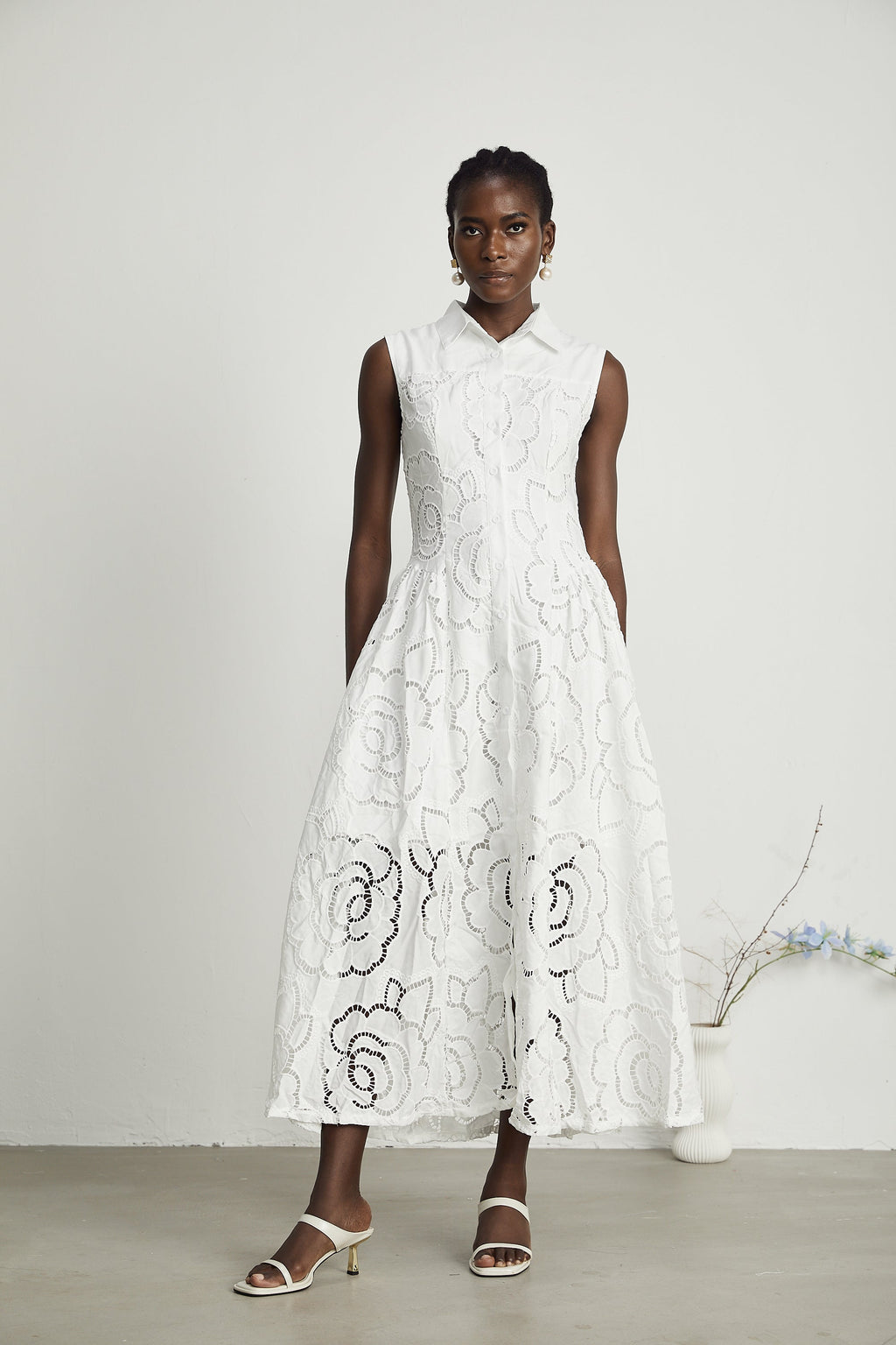 Titania broderie midi elbise
