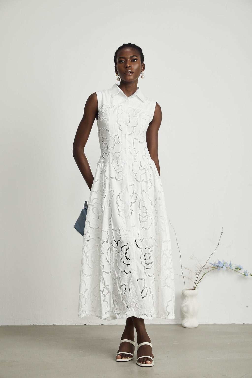 Titania broderie midi elbise
