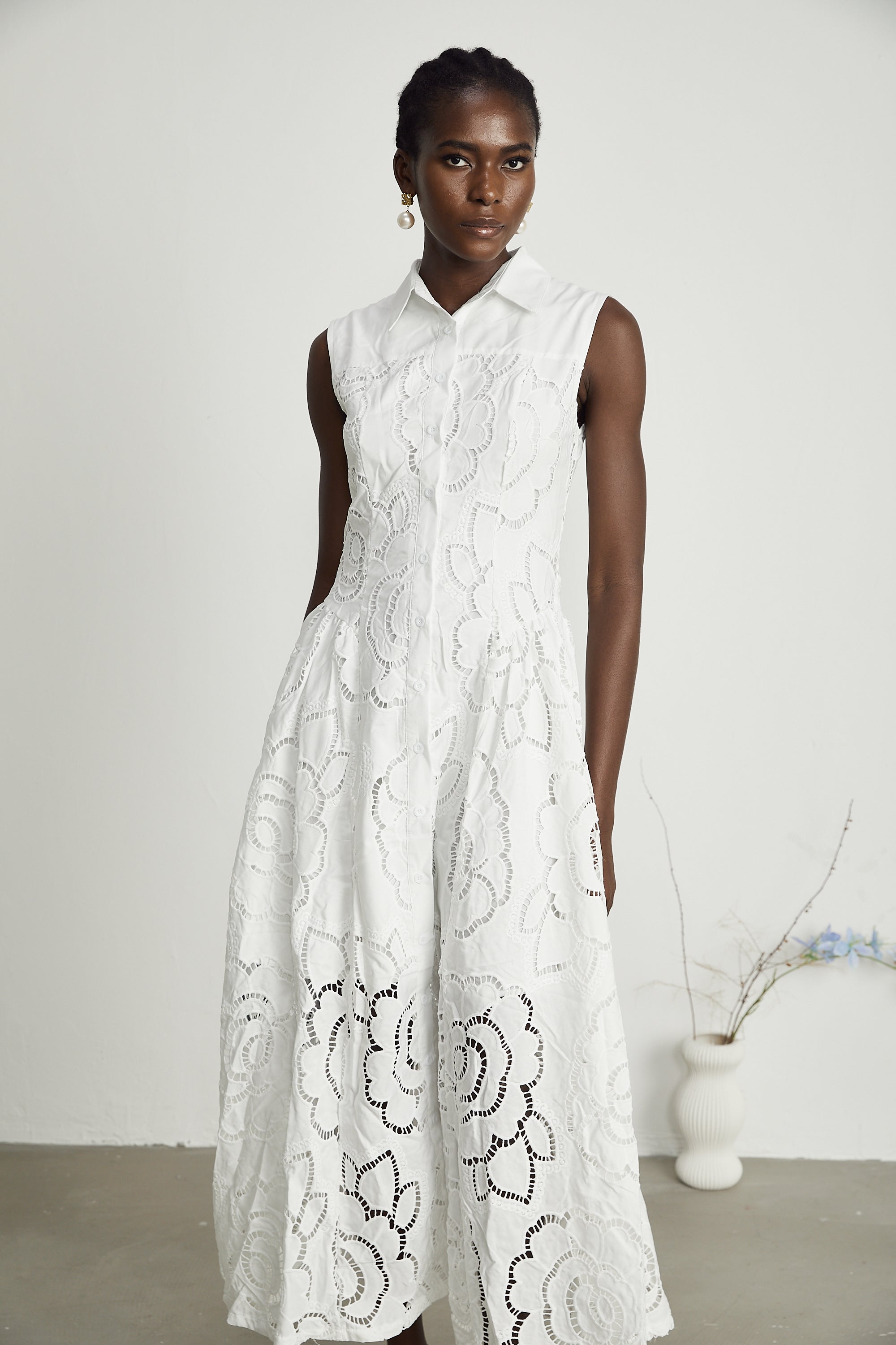 Titania broderie midi elbise