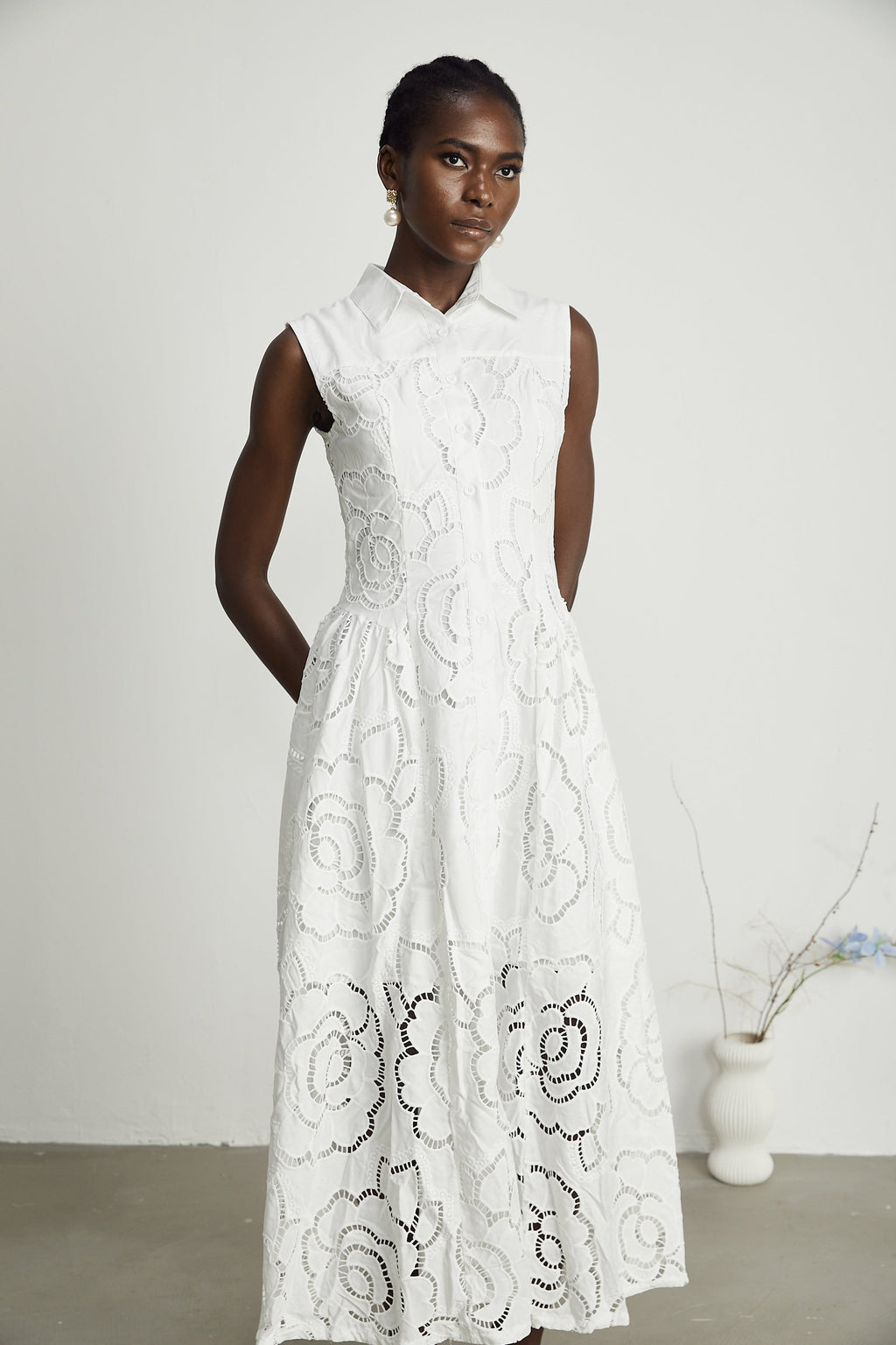 Titania broderie midi elbise