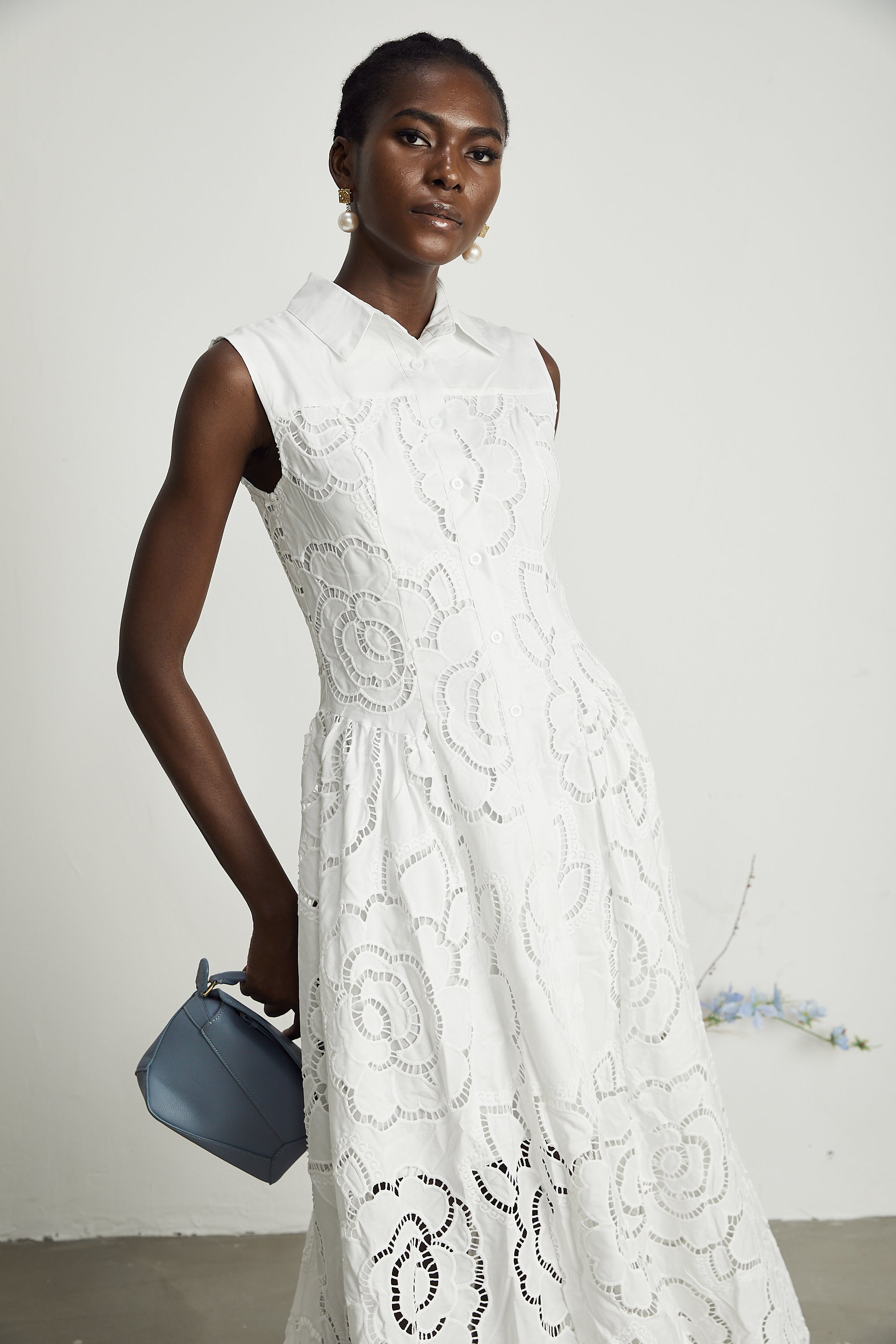 Titania broderie midi elbise