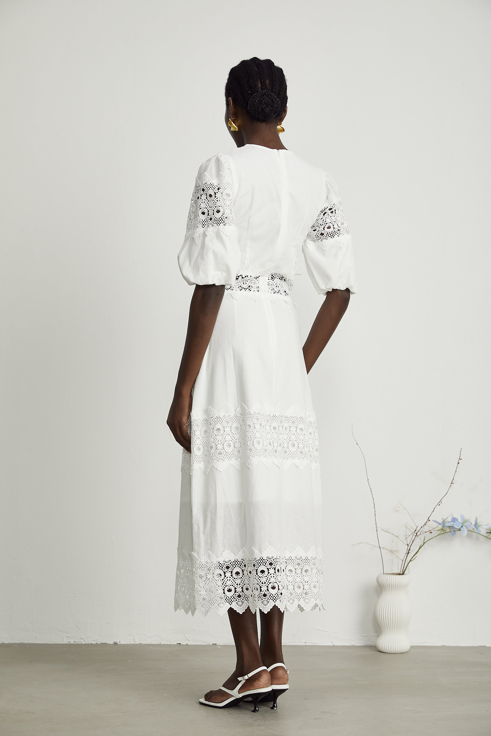 Louise dantel midi elbise