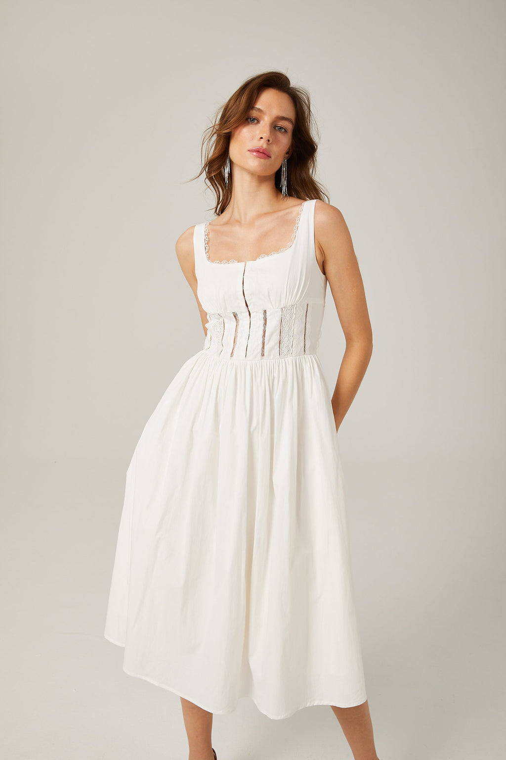 Jeanne dantel midi elbise